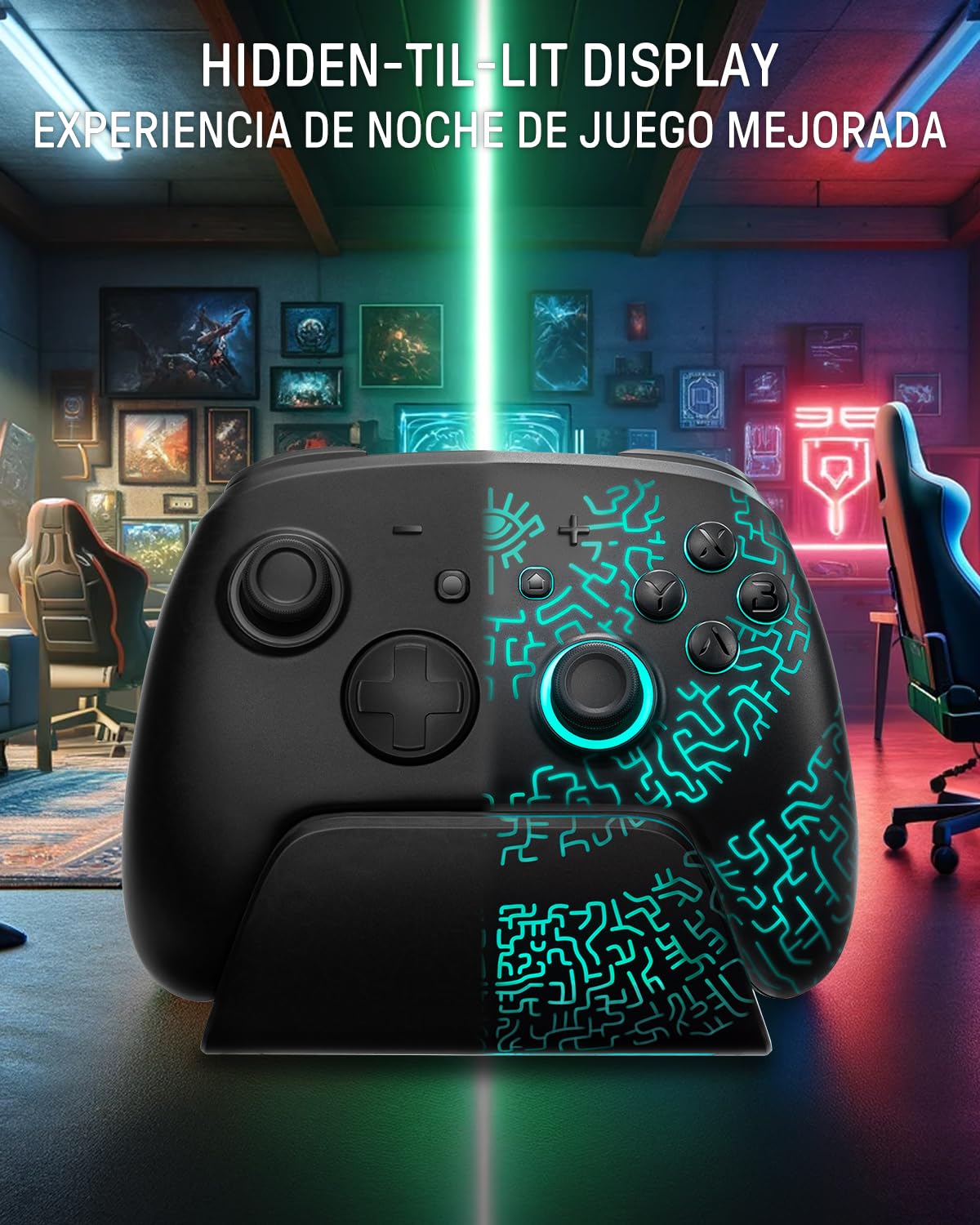 Mando Pro Switch 2, Mando Inalambrico con Base de Carga Compatible con Switch 2/OLED/Lite, Luminex Controller Bluetooth con Efecto Hall/7 LED Colores/Botones Traseros/Turbo/Enlace de App,Minero Negro