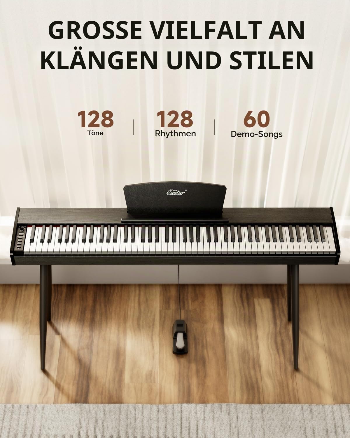 Eastar EUP-80 Digitalpiano mit 88 Anschlagdynamischen Tasten, Vollwertiges E-Piano für Anfänger, Inklusive Notenständer, Pedal, Kopfhörer und Aufklebern