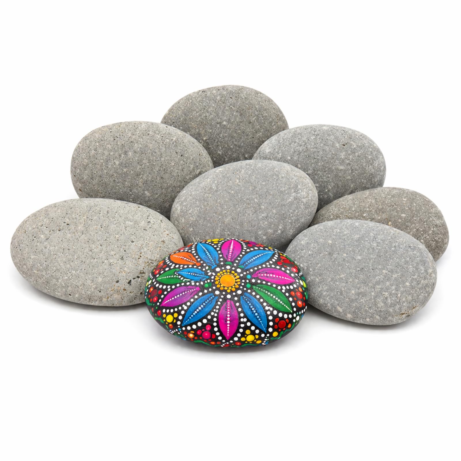 8 PCS 8-12cm Large Pebbles for Painting, Natural Flat Rocks for Painting River Stones Grey Smooth Pebbles for Arts Crafts Garden Decoration