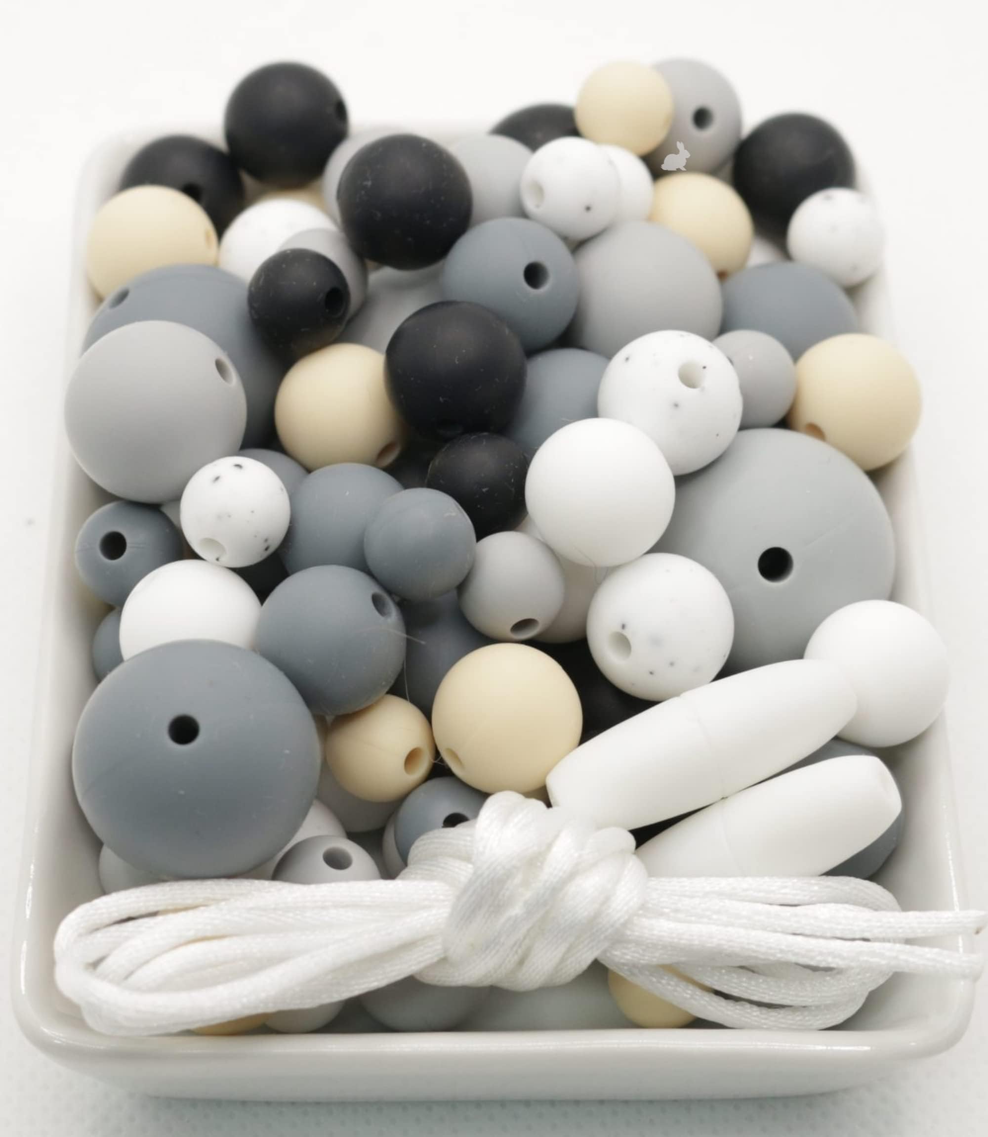 Silicone Beads for Keychain Making, Necklace, Bracelet by BLUE RABBIT CO, Bulk Beads & Bead Assortments, Assorted Sizes 9mm, 12mm, 15mm,19mm Silicon Beads (100PC, Charcoal)