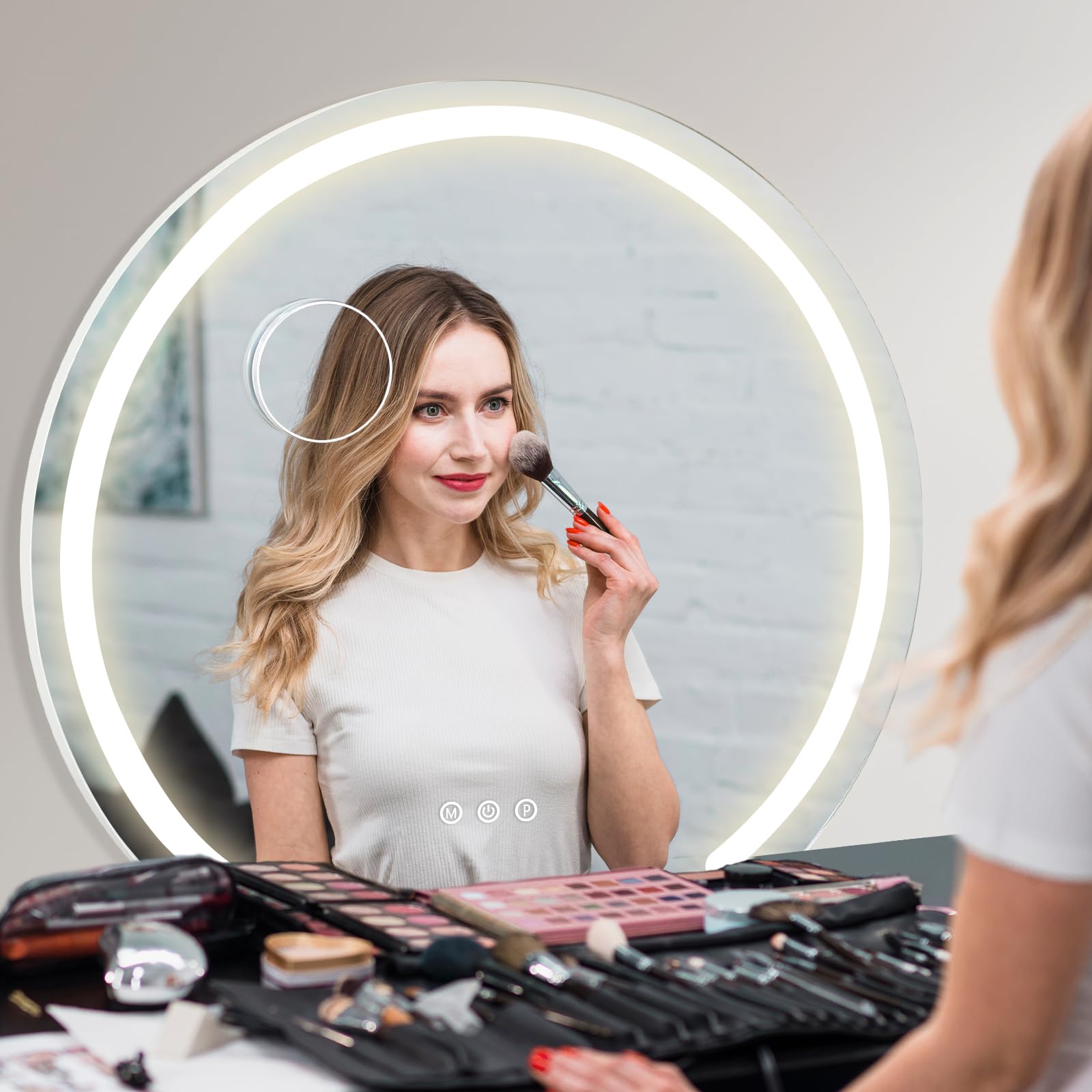 YU YUSING Hollywood Schminkspiegel mit Beleuchtung, 60 X 58cm Spiegel Dimmbar mit 3 Farbtemperaturen, Groß Kosmetikspiegel Vanity Spiegel Tischspiegel mit Touchscreen USB Für Makeup 10X Vergrößerung