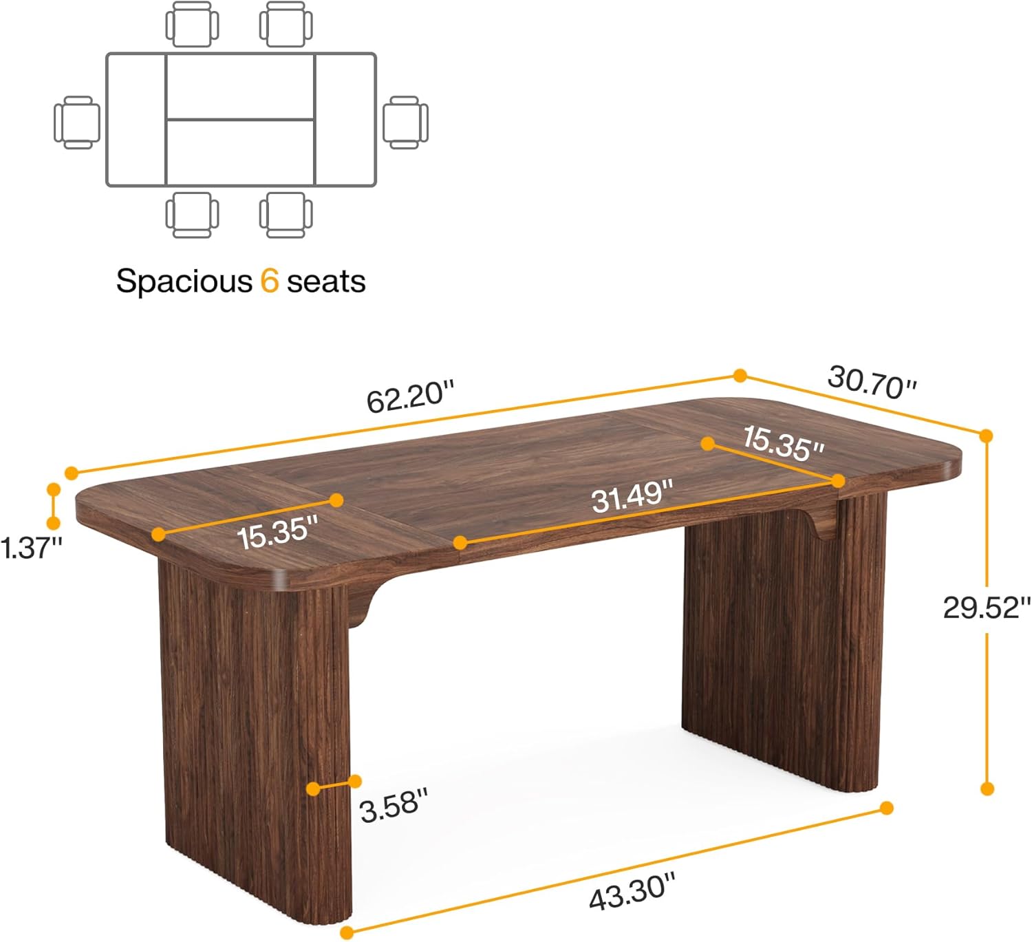 Tribesigns 5ft Conference Table, Modern Rectangular Meeting Seminar Table with Double Pedestal, 62-Inch Large Boardroom Table for Office (Brown)