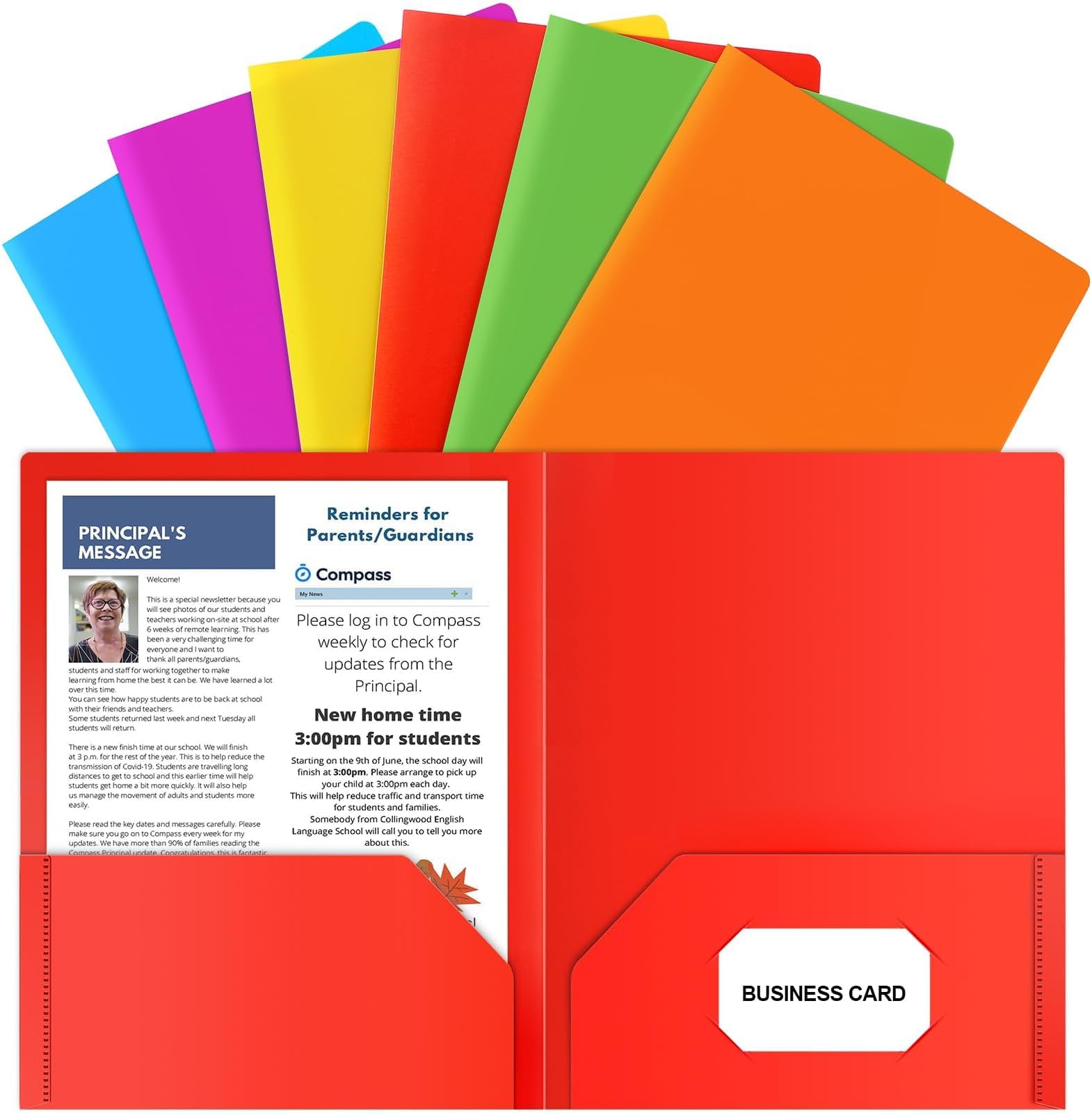 HABGP Plastic Folders with Pockets, 6 Color Heavy Duty Two Pocket Folder Business Card Holder for Office High School