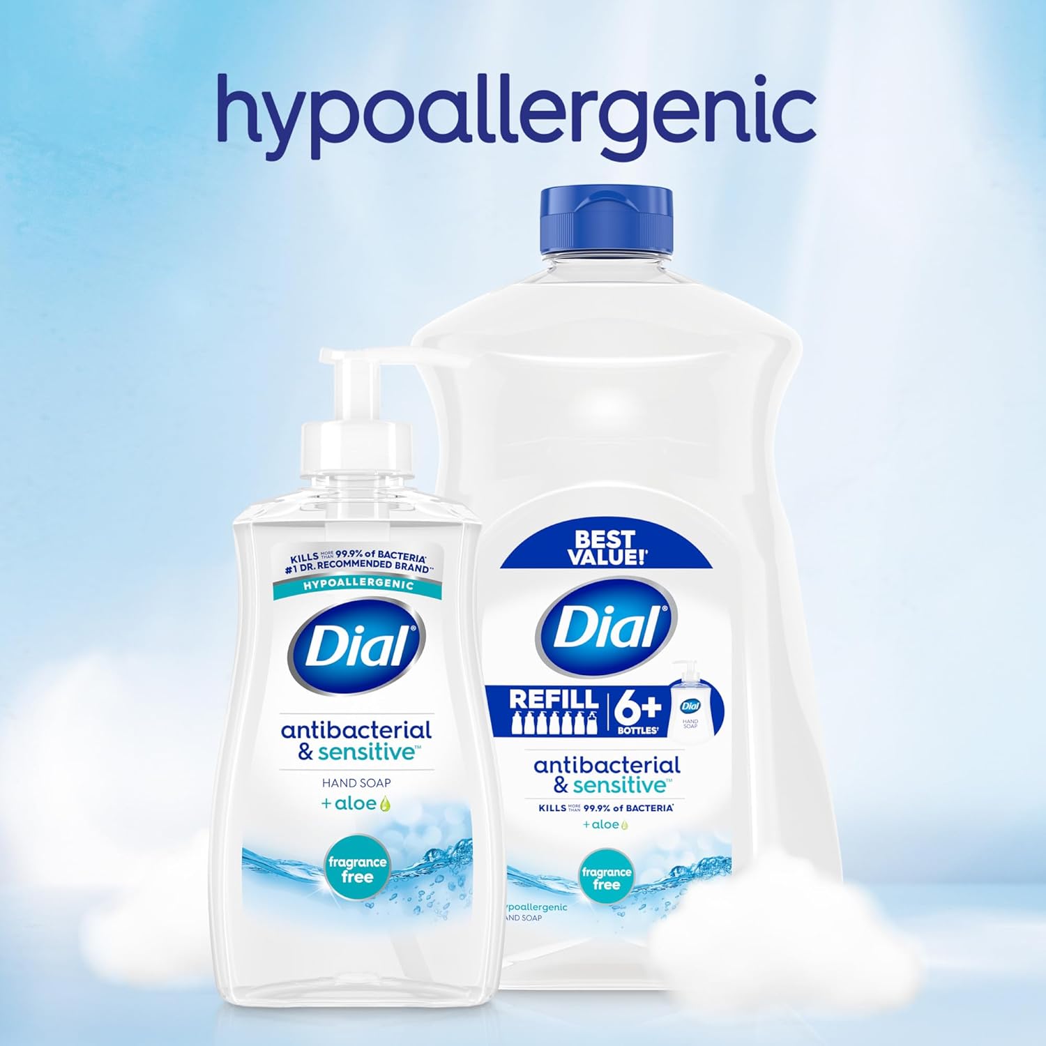 Dial Antibacterial & Sensitive Liquid Hand Soap Refill, Hypoallergenic, Fragrance Free, 52 fl oz (Pack of 3)