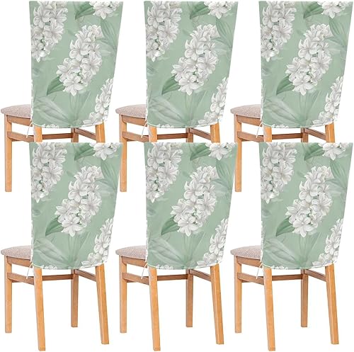 Jacinto Flor Suave y Fresco Estilo Blanco Claro Verde Decorativo Oficina Silla Funda para Dormitorio Suave Cocina Fundas para sillas comedor Juego