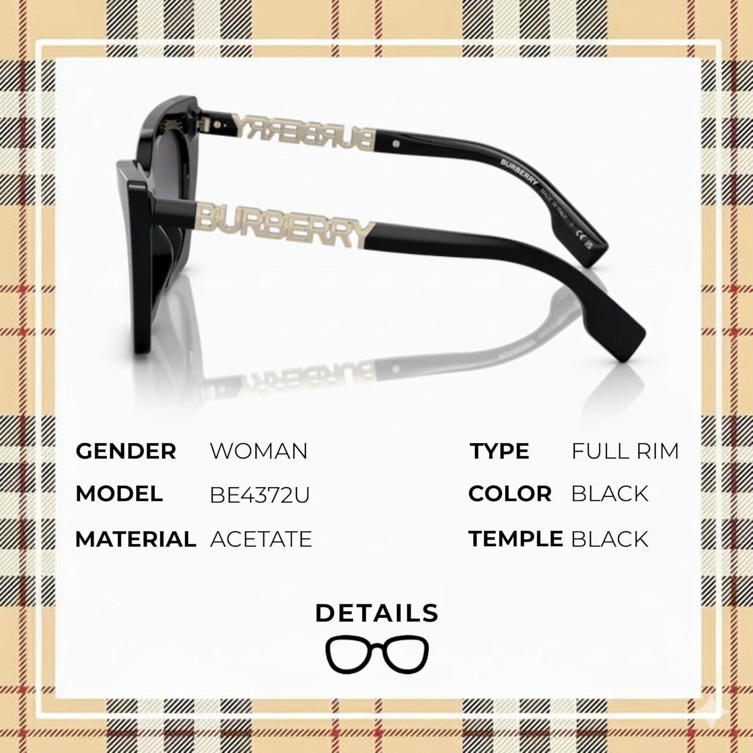 BURBERRY MARIANNE BE4372U Cat eye Shape Acetate Sunglasses with Luxury Eyewear Kit - Image 2