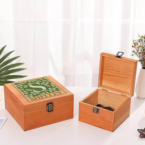 Miniatura 3 de Cajas de recuerdo personalizadas con tapas, caja de recuerdos de madera, joyero de madera, regalo con inicial floral personalizada, regalos para