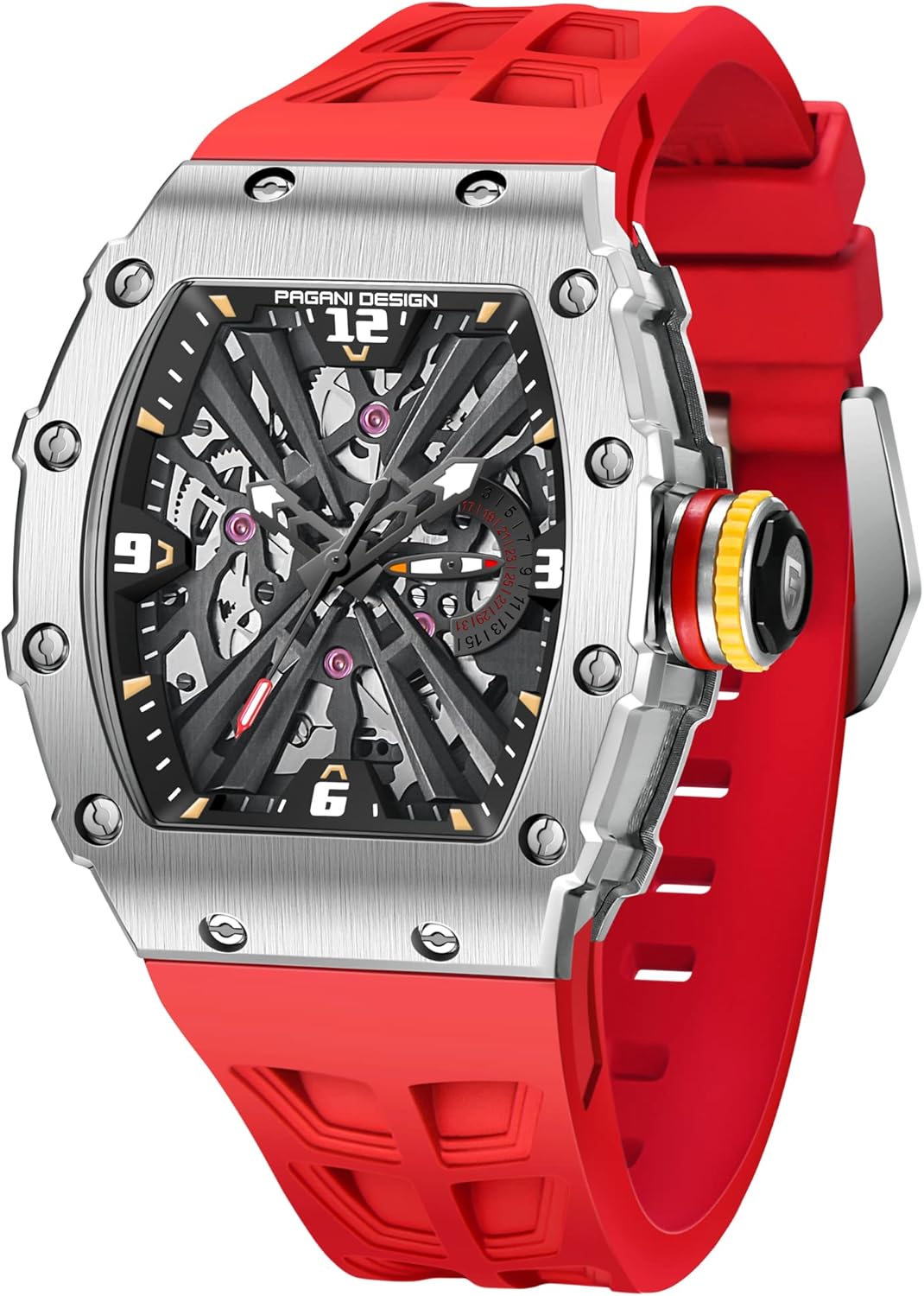 Pagani Design Orologi da Uomo Orologio al Quarzo Movimento Giapponese Zaffiro Impermeabile Scheletro Quadrato Orologio