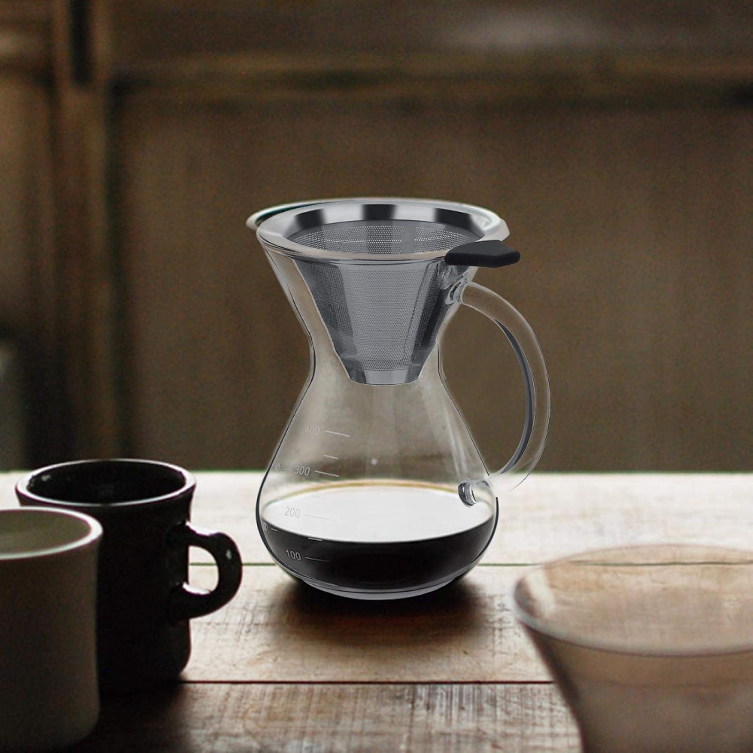 Restokki 400ml Glass Coffee Pot, Pour Over Coffee Maker with Removable Filter Coffee Container with Scale for Coffee Tea in Office Home