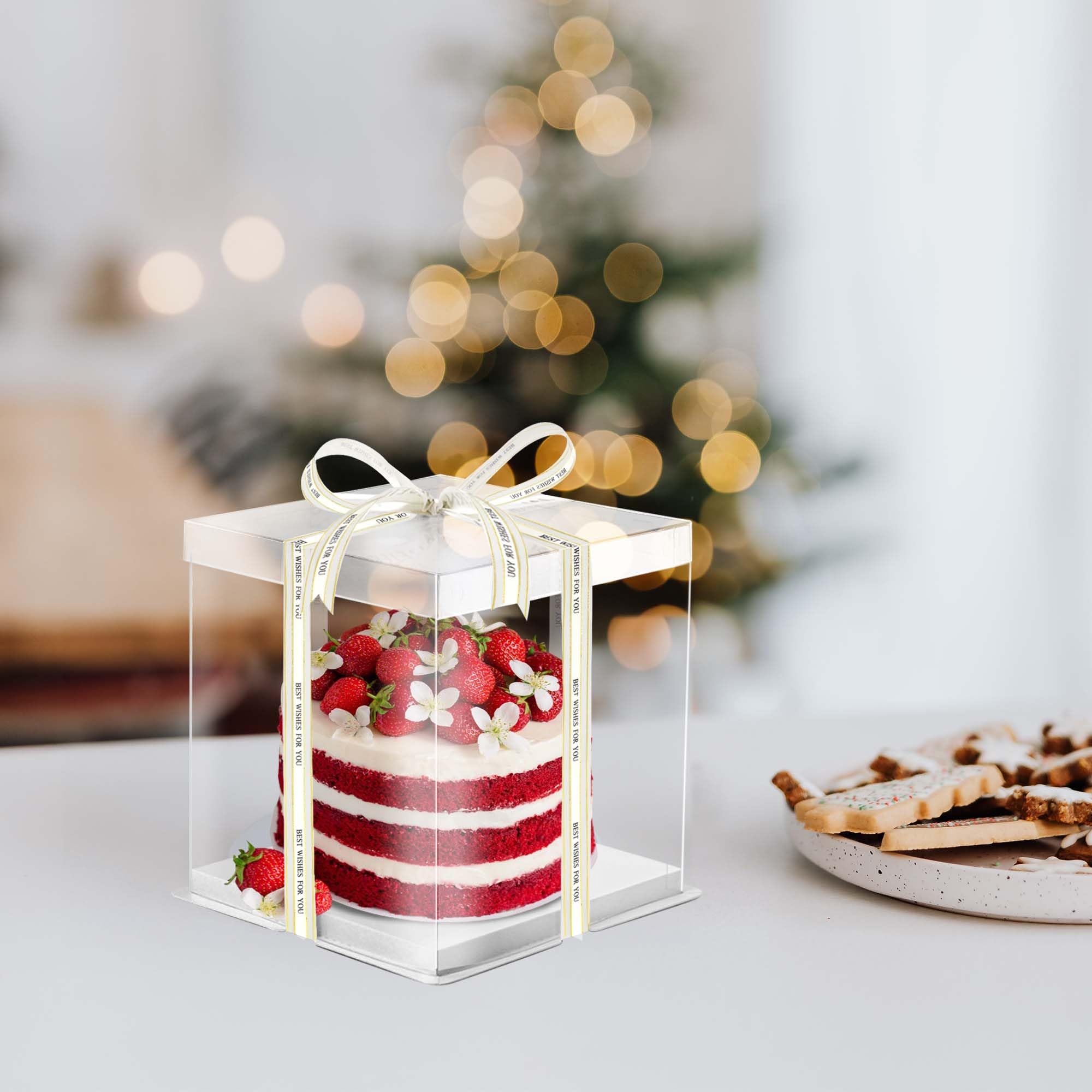 12 cajas transparentes para tartas de 7 x 7 x 8 pulgadas, caja alta para tartas con tapa y cinta, caja transparente para tartas para panadería, boda, fiesta de cumpleaños