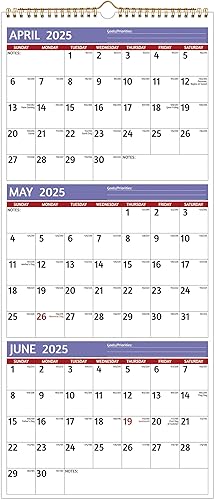 Calendario de pared 2025-2026, calendario vertical de 3 meses 2025-2026, abril 2025 - julio 2026, calendario de pared de 3 meses, 11 x 26 pulgadas,