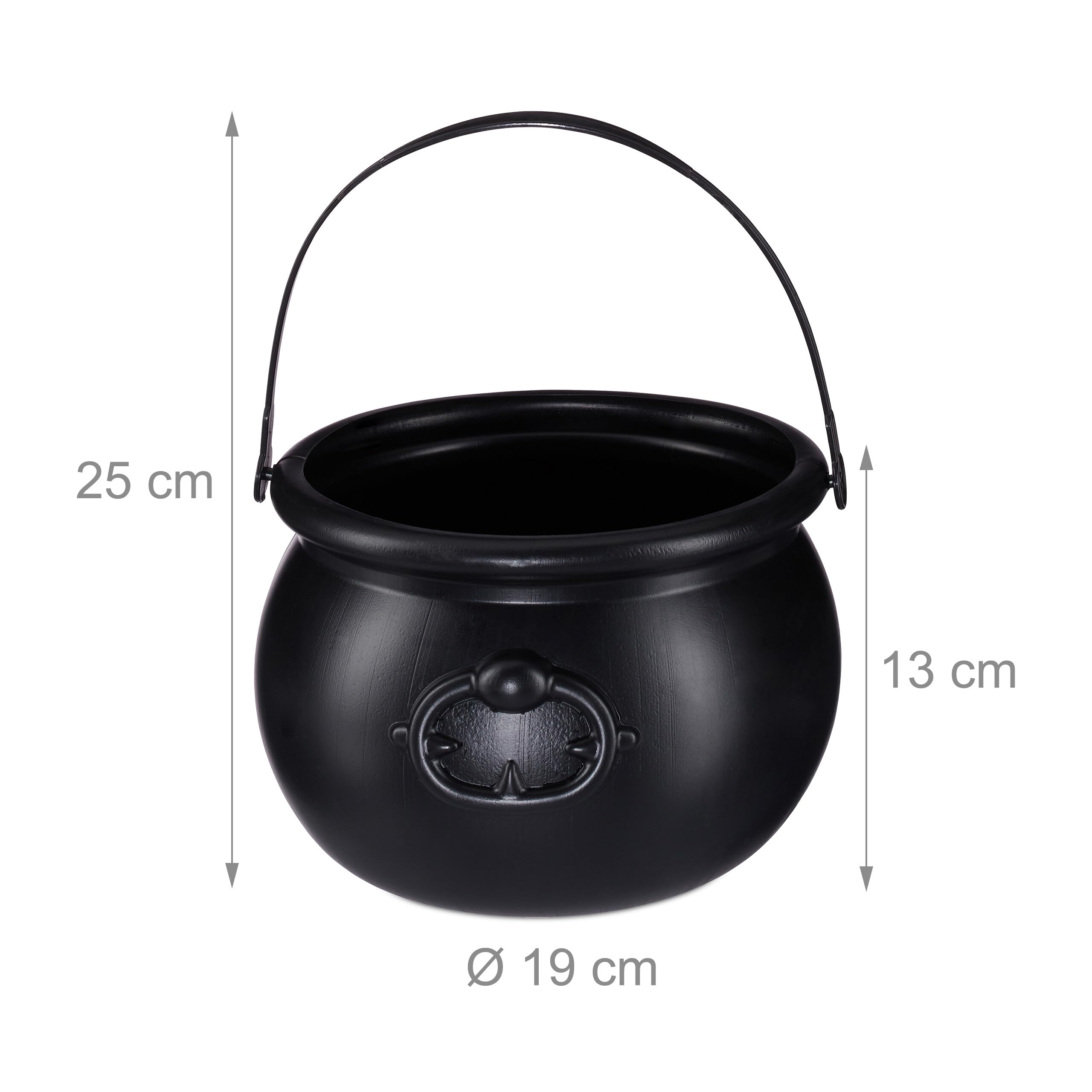 Relaxdays Calderone da Strega, Set da 2 Pentoloni Magici per Caramelle, Costume Halloween, Plastica, HxD: 13x19 cm, Nero