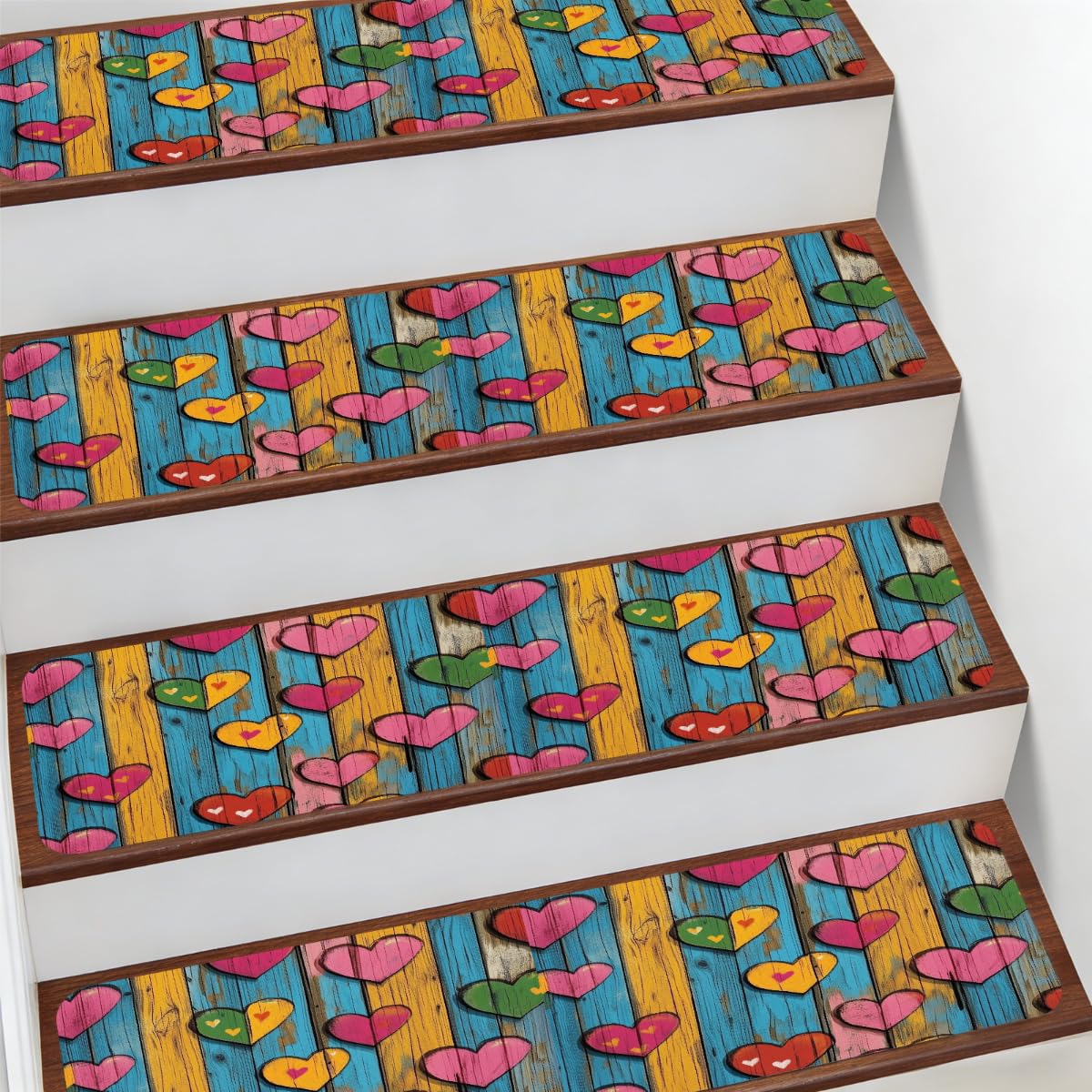 Alfombra para escaleras de 7.8x30" Mexpekil antideslizante con diseño de corazones de madera