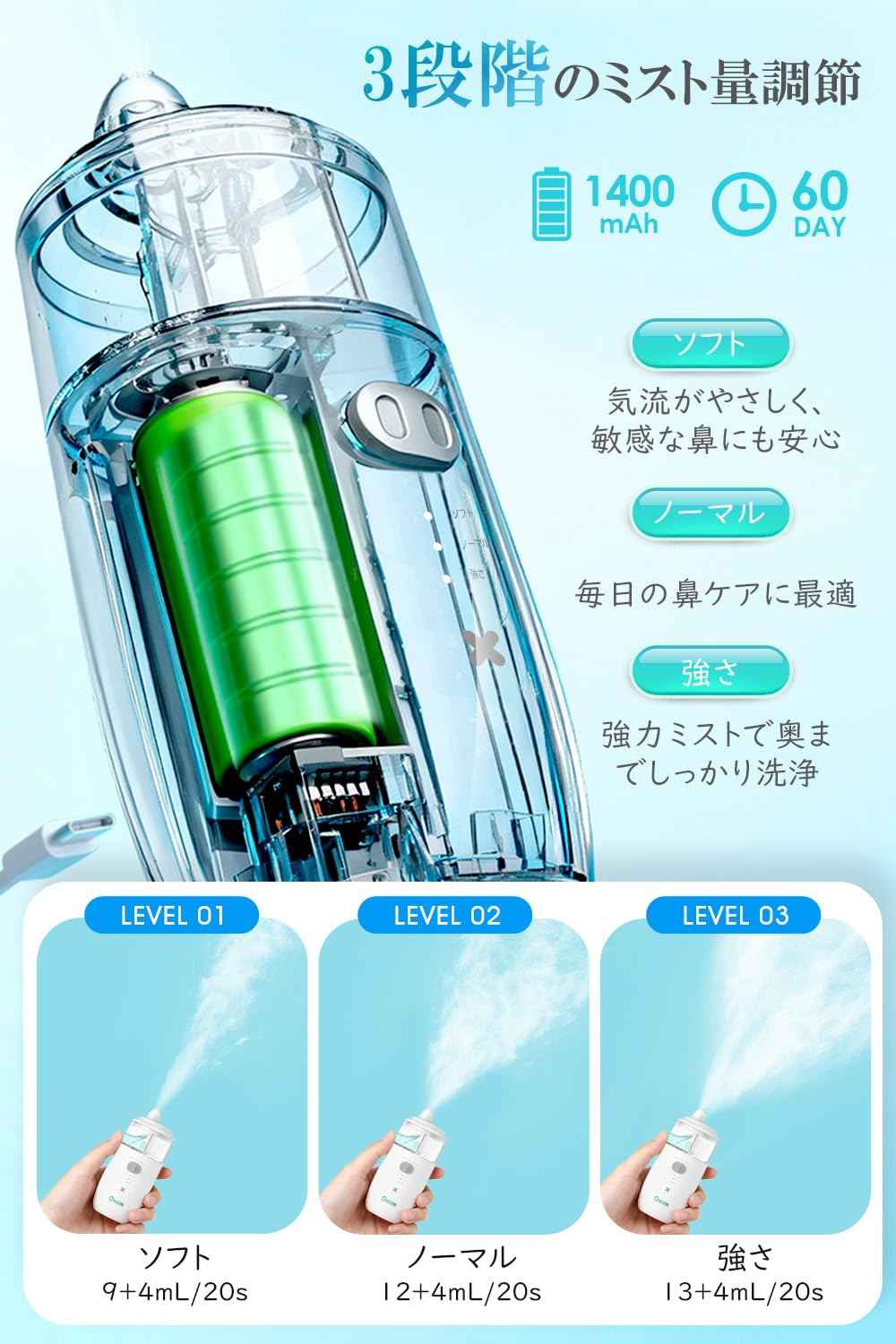 Amazon.co.jp: 【敏感鼻用・低刺激設計】Gvois 電動鼻洗浄器 鼻うがい