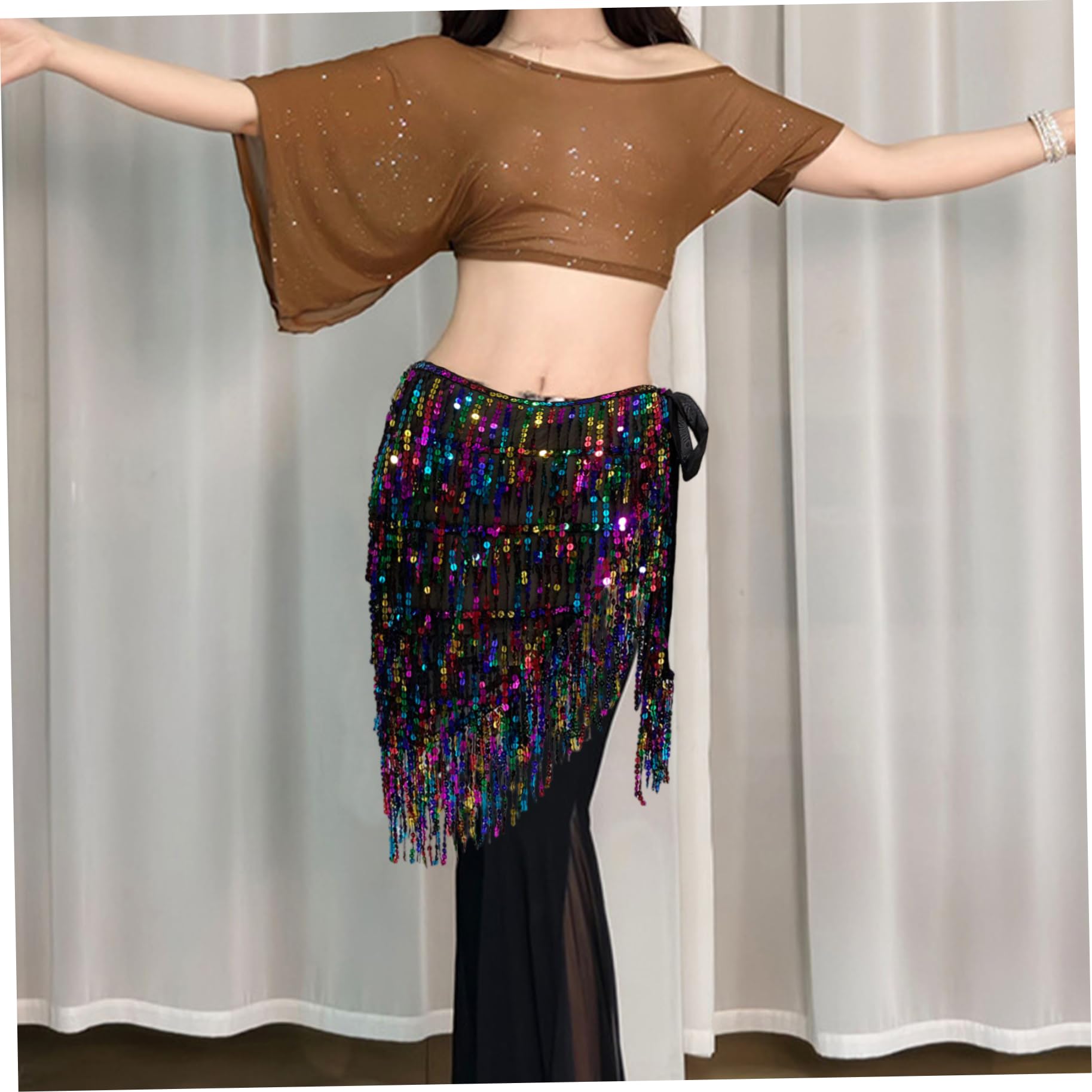 Écharpe à la Hanche de la Danse du Ventre Quatre Couches Bling Paillettes de la Jupe Danse Ventre