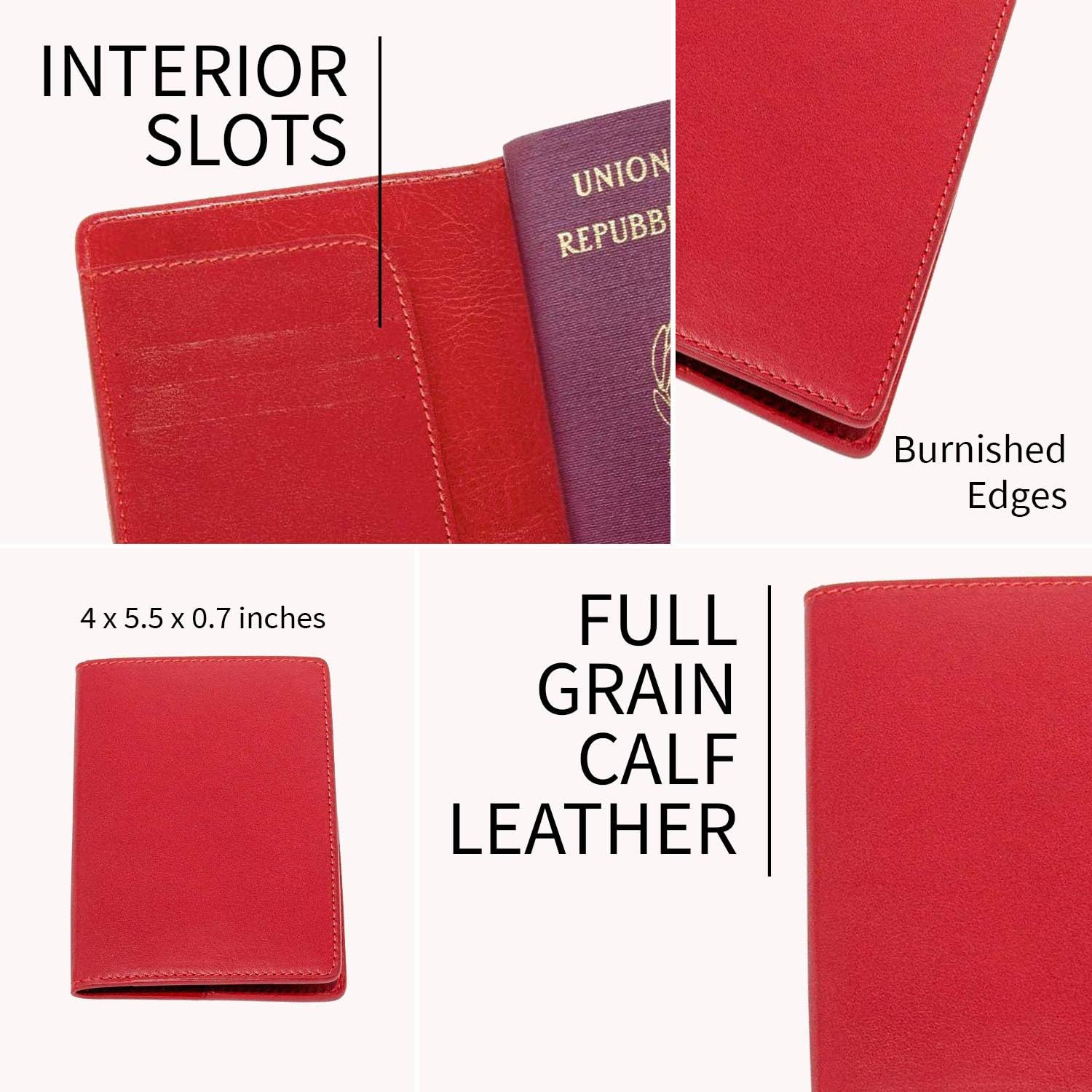  | Maruse Italian Leather Passport Cover for Men and Women, Handmade in Italy, Red | Passport Covers