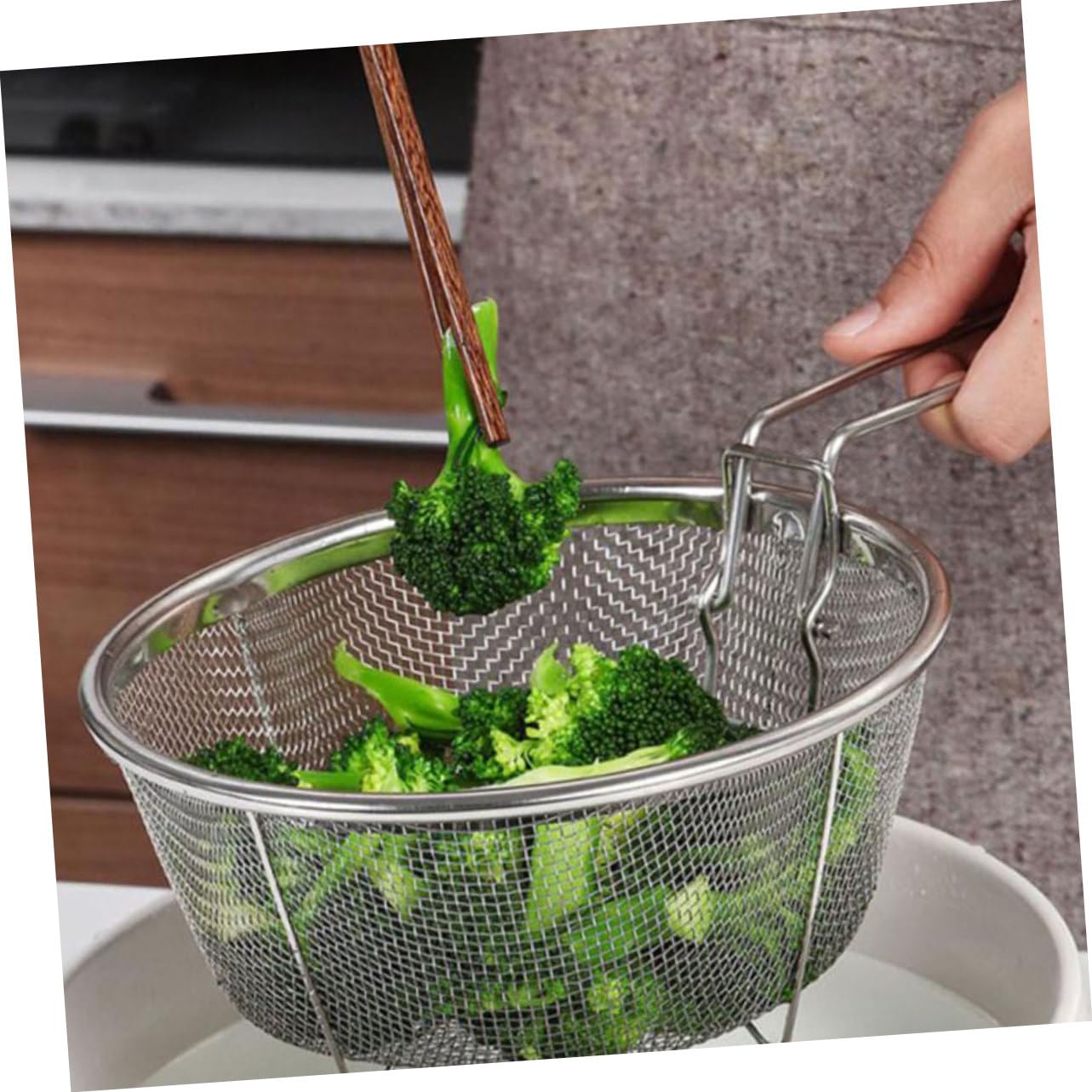 Garneck per Friggitrice con Maniglia Ergonomica 5 Pezzi in Acciaio Inox a Maglie Rotondo per Patatine Fritte