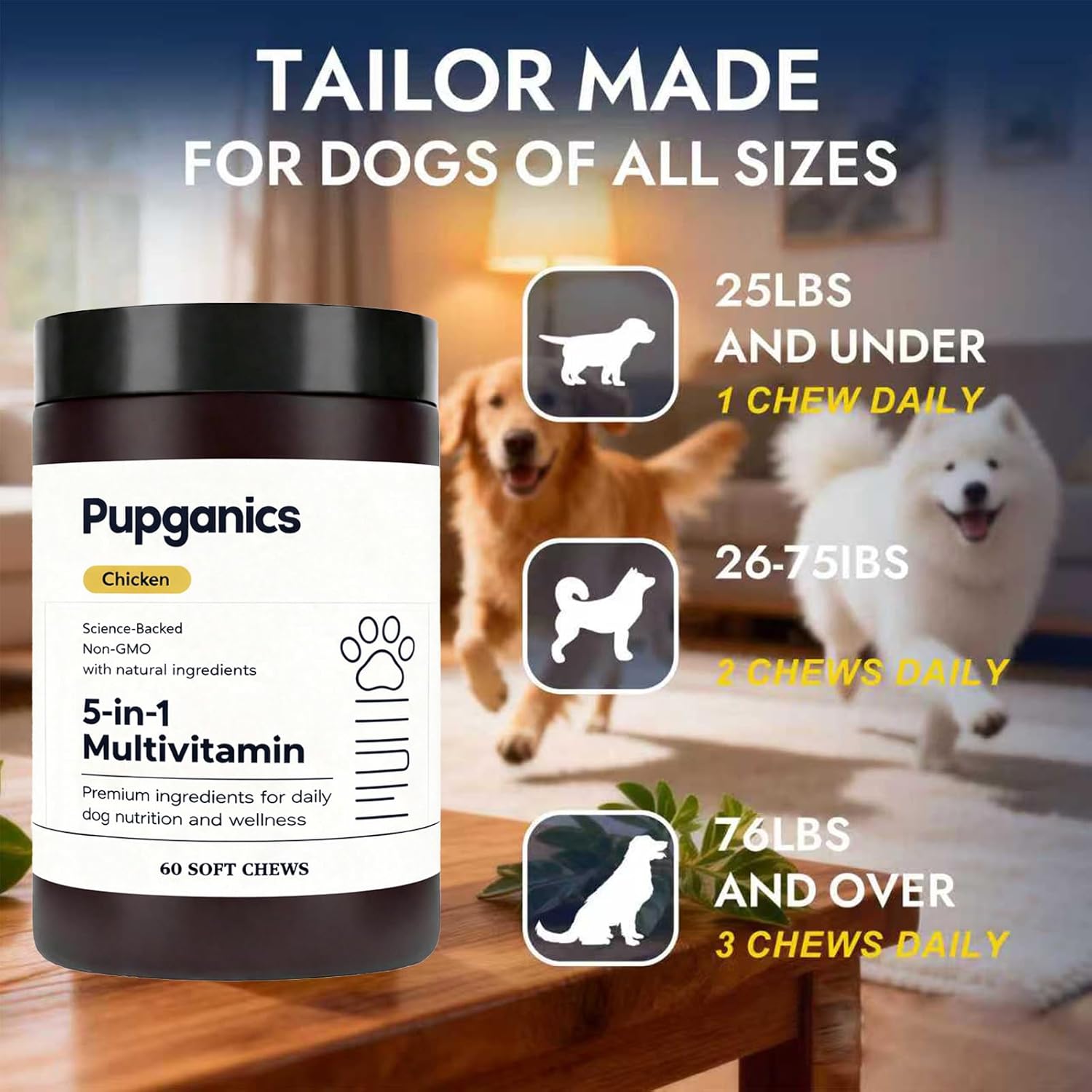 Multivitamin Soft Chews for Dogs - with Probiotics, Glucosamine & CoQ10 - Supports Hip Joint, Heart, Skin & Coat Health - Aids Digestion, Immunity & Itch Relief - Vitamin A, D3 & E (1pcs)