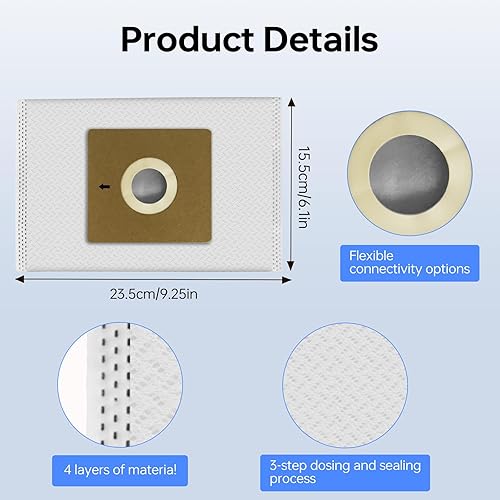 Miniatura 5 de Paquete de 12 bolsas de vacío NEN170 compatibles con aspiradora Eureka NEN170, reemplazo de bolsas de polvo de microfiltración especializadas