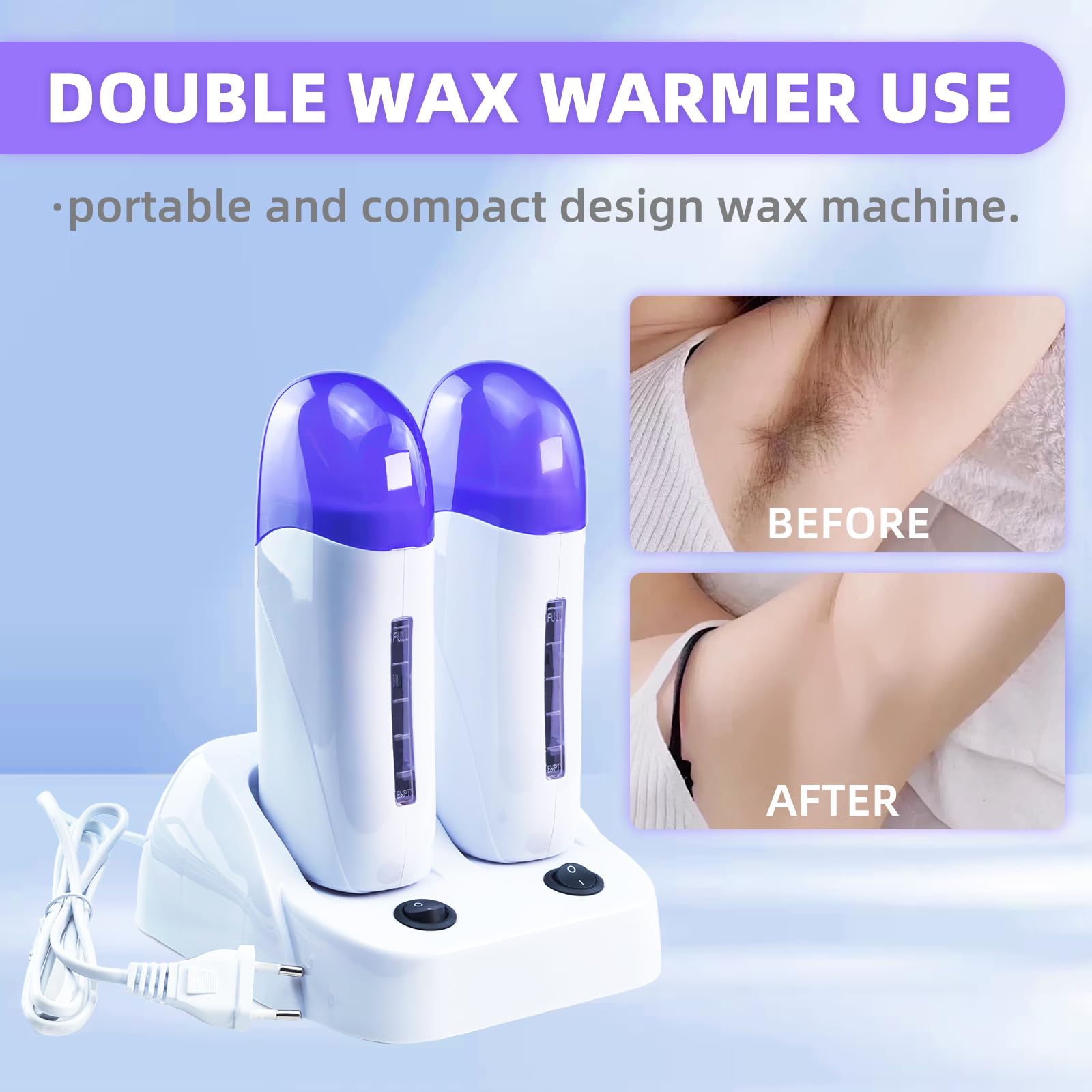 Mini Enthaarungswachs Heizung, Tragbare Roll-on Heizpatrone Wax Heater Wachswärmer zum Aufrollen mit Doppelkartuschen, Wachsen Körper Wachserhitzer Haarentfernung Maschine für Wunderschöne Haut