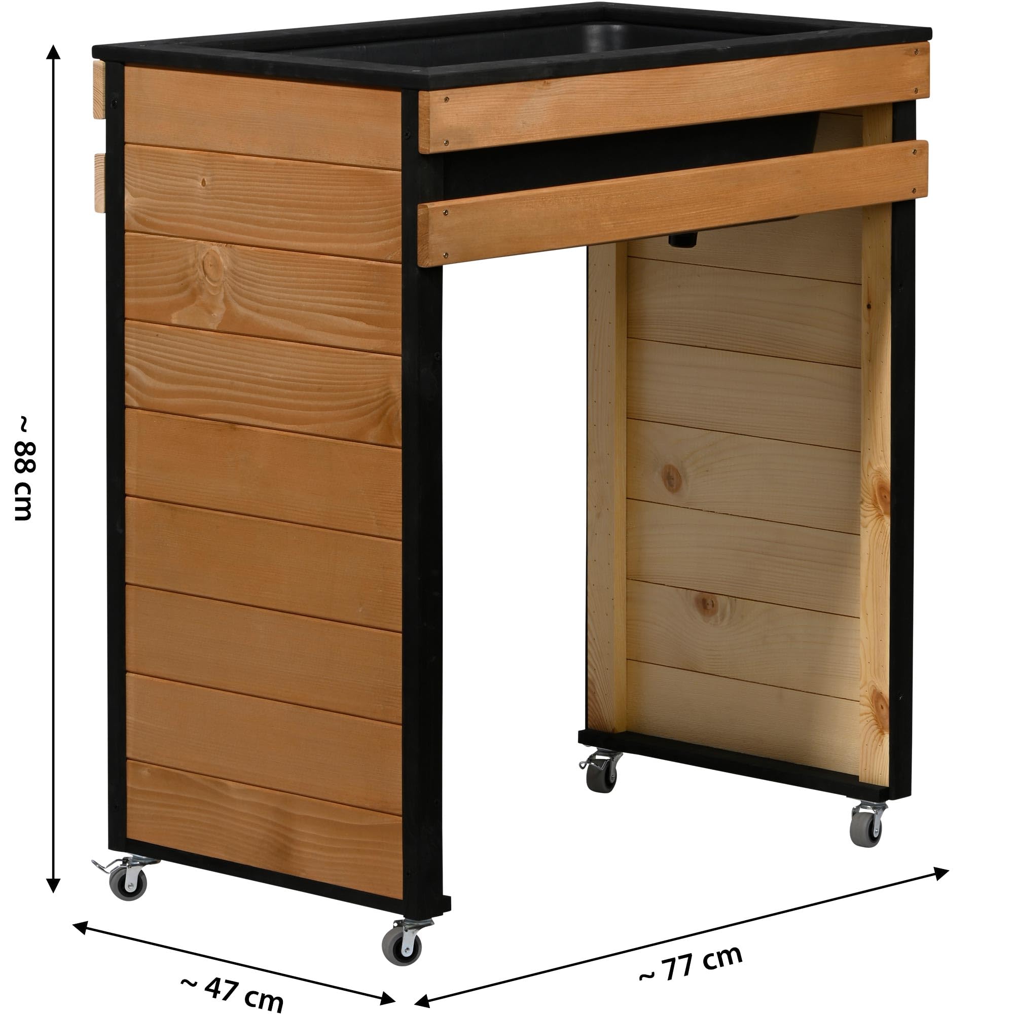 dobar® Hochbeet Wheely Gr. M für Rollstuhlfahrer - Pflanzkasten aus Holz aus Rollen mit Pflanzkübel - Kräuterbeet für Indoor und Outdoor - Balkon-Hochbeet, Natur
