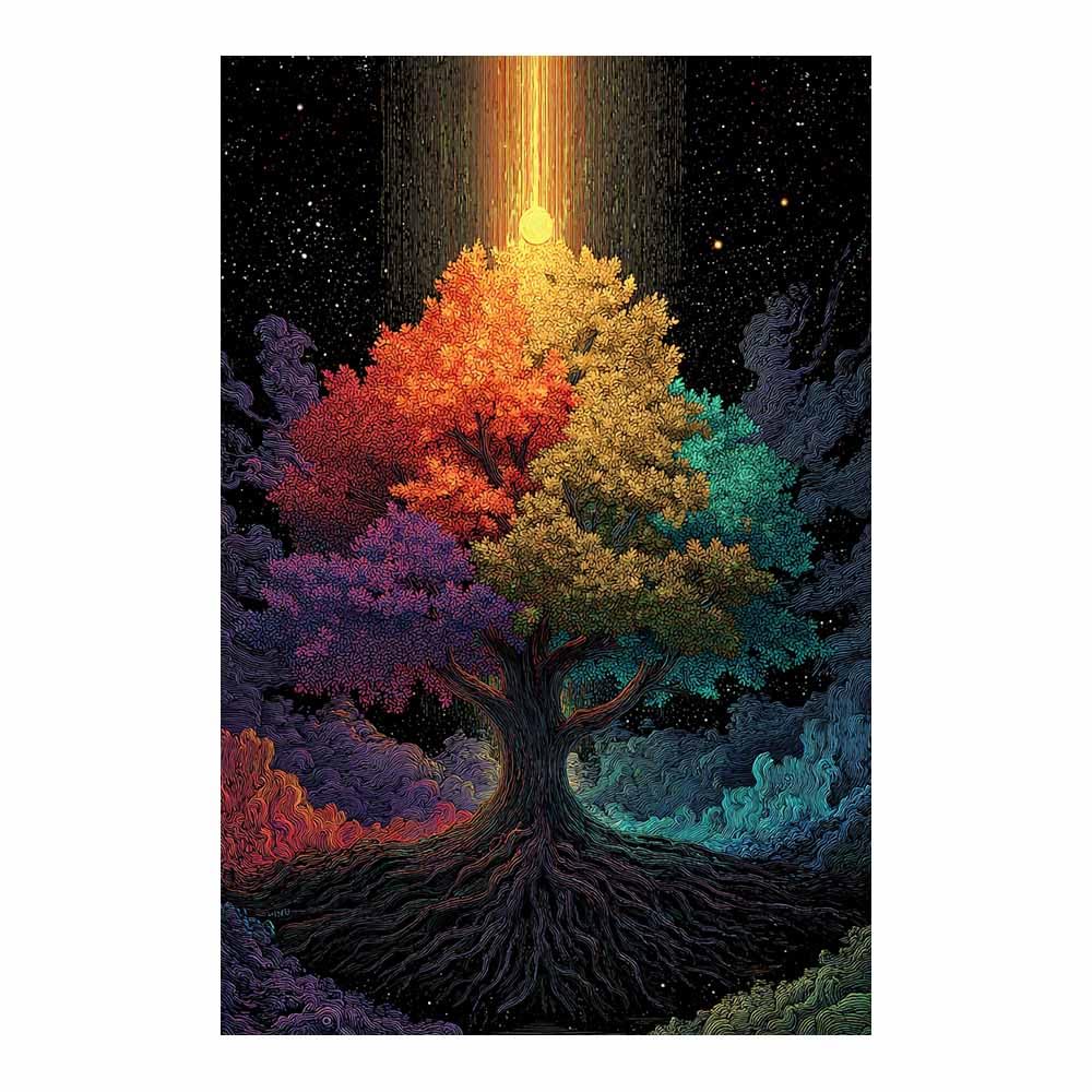 HOQIU Wall Pictures Moonlit Glow Tree tree poster, landscape wall art, for Living Room Bedroom Bathroom.(Multicolor)-80x120cm Unframed