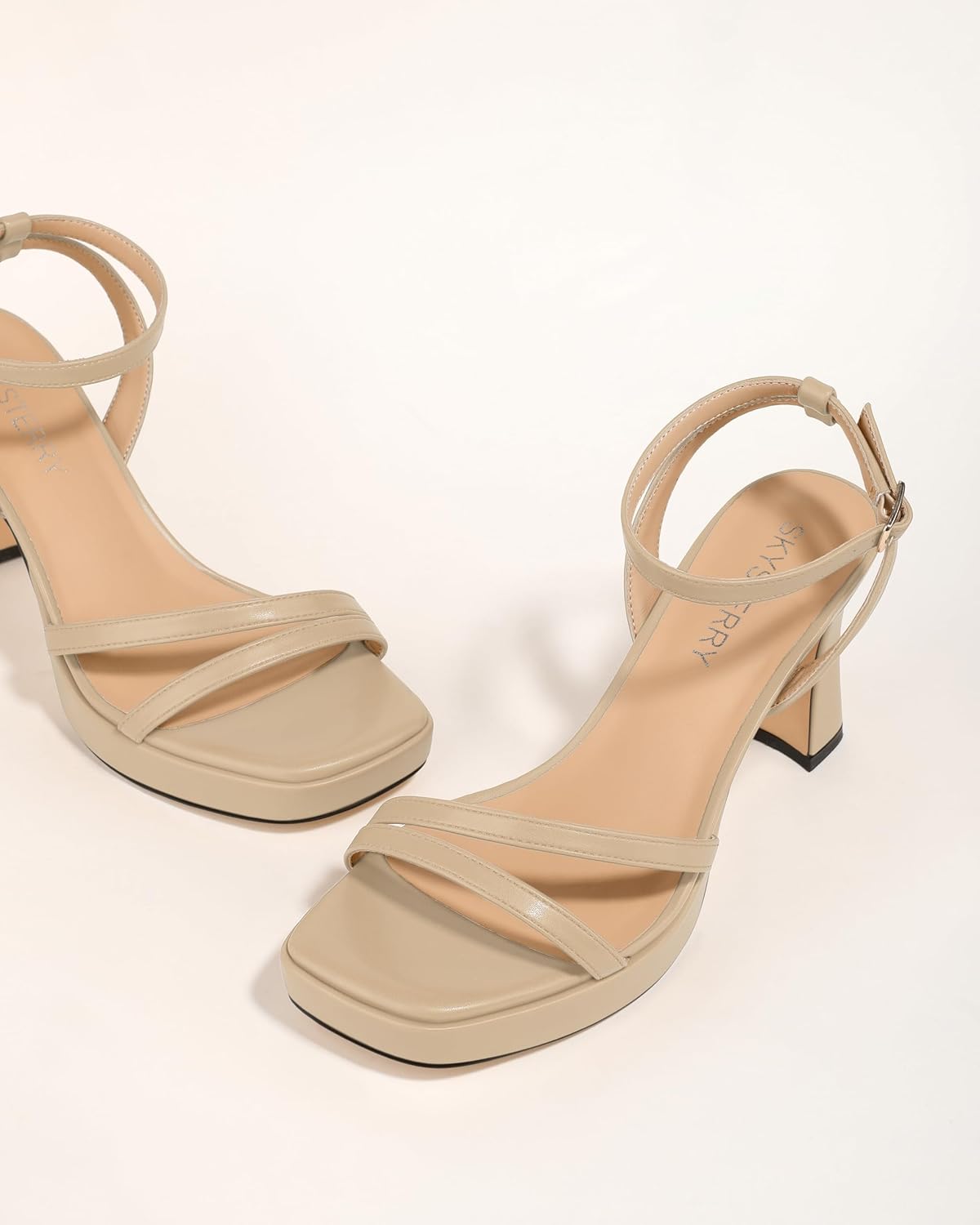 SKYSTERRY Strappy Platform Heels for Women Chunky Block High Heeled Sandals Square Open Toe Ankle Strap Heel Sandals for Wedding Party Prom 3 Inch - Image 5