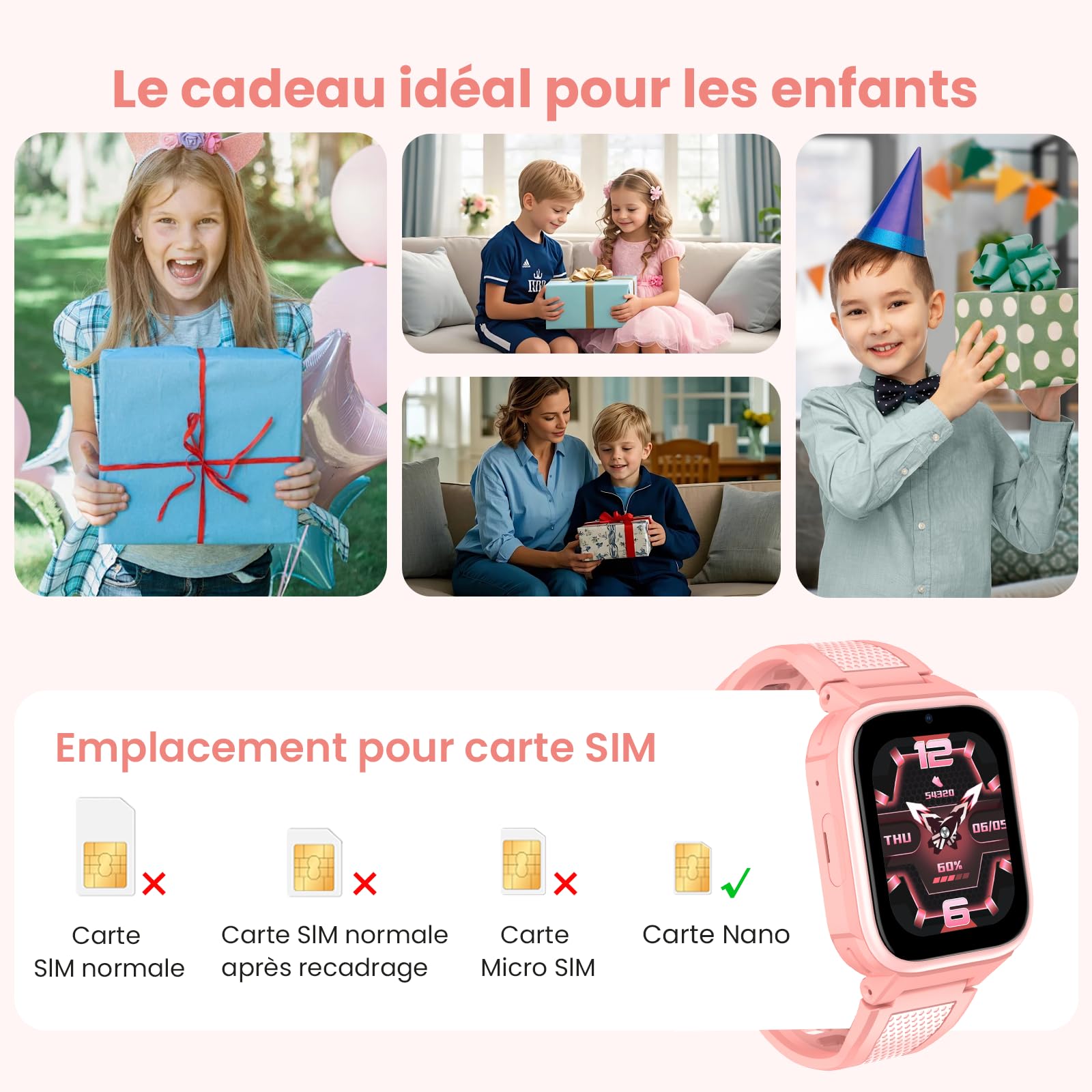 K10 4G Montre connectée Enfants avec GPS et Fonction téléphone, écran 1,8 Pouce, Batterie 950 mAh, IP68 étanche Smartwatch pour Enfants pour Adolescents à partir de 6-12 Ans