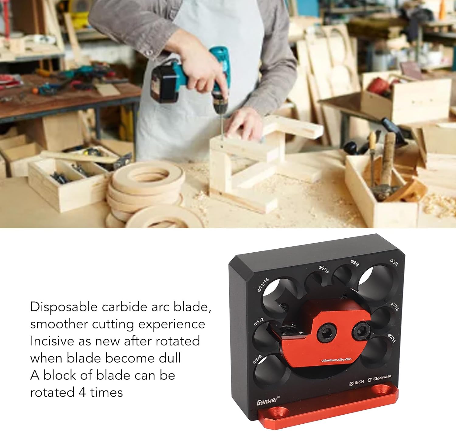 Electric Drill Carbide Inserts Dowel Maker, High Speed Dowel Cutter Plate, Milling Cylindrical Woodworking Tool Dowel Maker Jig for Wooden Rods Sticks (Imperial 8 Holes)