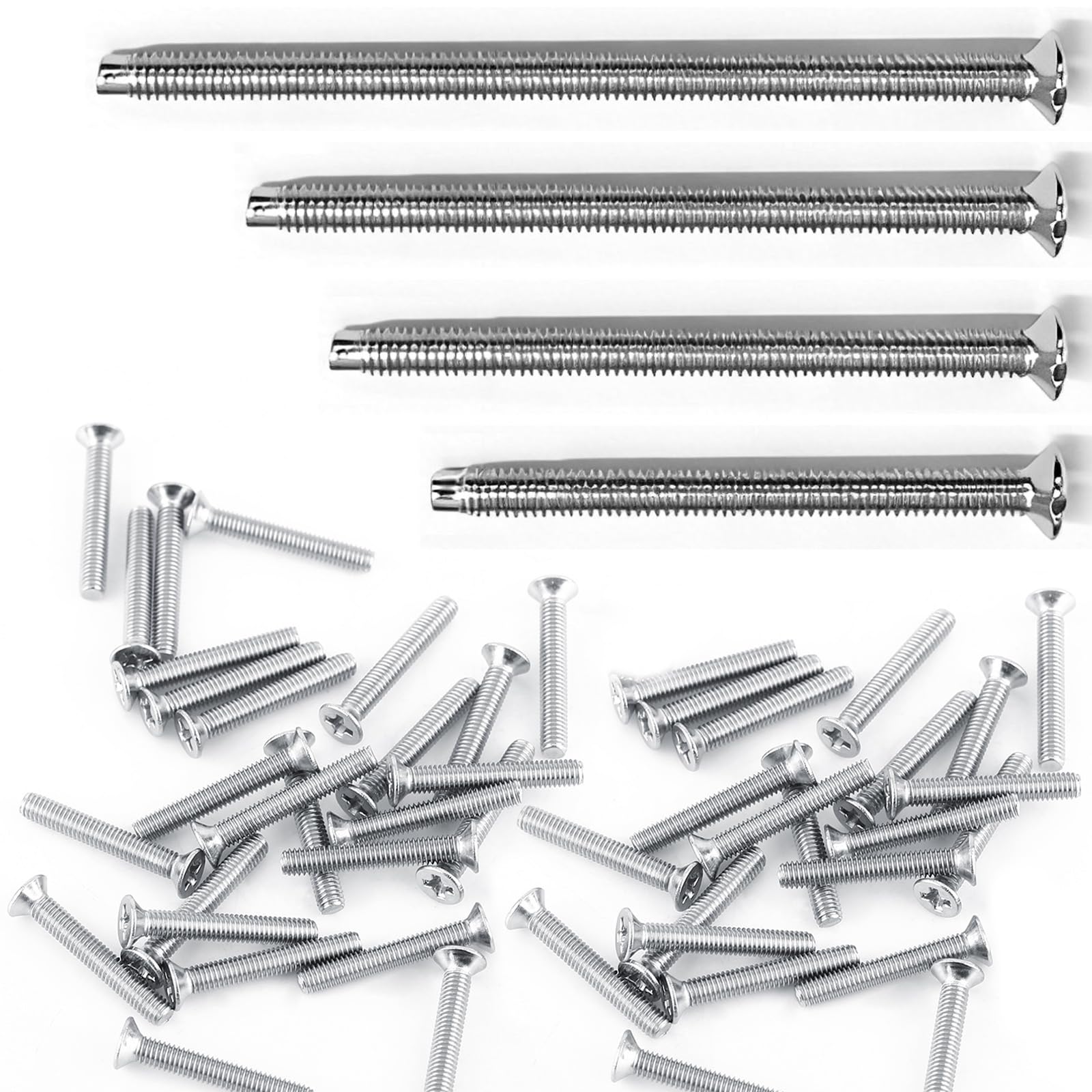 40PCS M3.5 Electrical Socket Screws, Silver Flat Head Slotted Machine Screws, Mixed Length 40mm, 50mm, 60mm, 75mm, Electrical Switch Screws for Socket & Switch Installation, Back Boxes & Faceplates