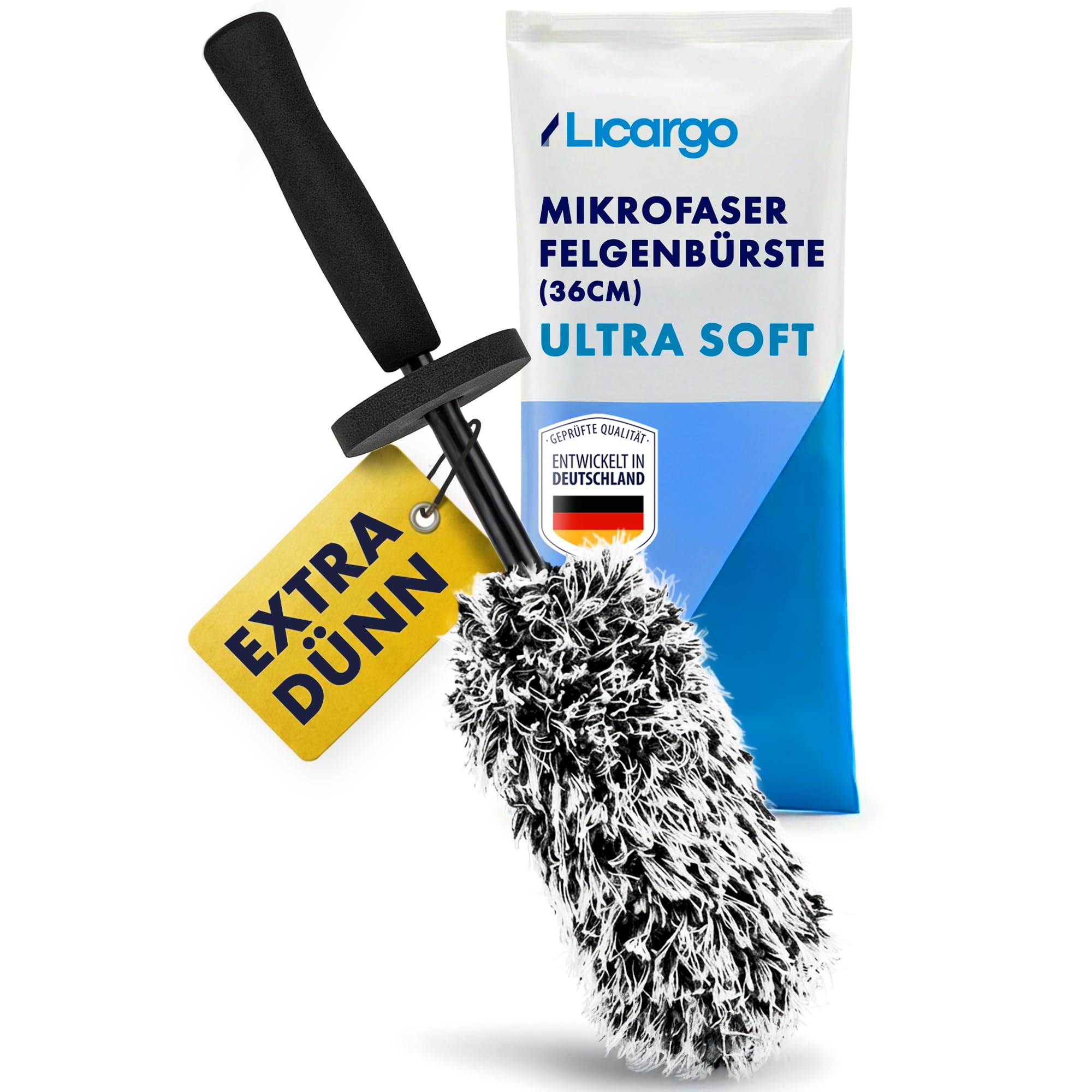 LICARGO Cepillo de Llantas Microfibra Extra Delgado - alcanza radios Estrechos y Fondo de llanta - núcleo Estable, Suave con Todo Tipo de Llantas - Cepillo Llantas Coche Limpieza precisa