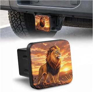 African Lion Sunset 2" Hitch Cover, Rubber Towing Hitch Covers Hitch Protector for Camping Travel, Trailer Hitch Cover Tube Plug Insert Car Exterior Accessories for Pickup Trucks