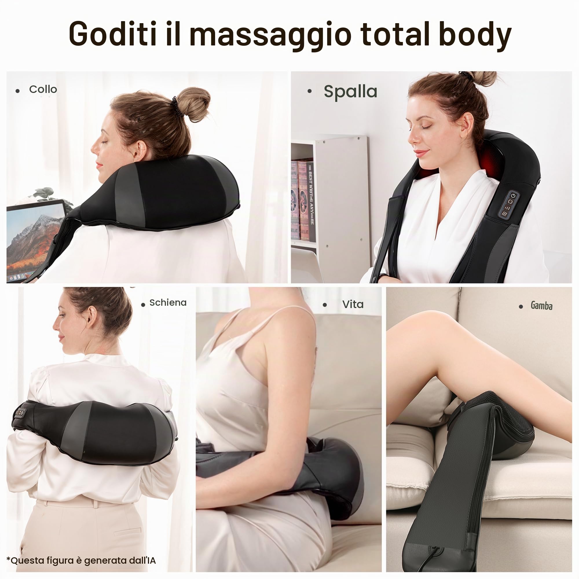 Massaggiatore per il Collo con Funzione di Calore Massaggiatore Elettrico per Spalle Shiatsu Massaggiatore per Impastare Elettrico 3D per Schiena, Wist, Gambe, Piedi, Casa e Ufficio