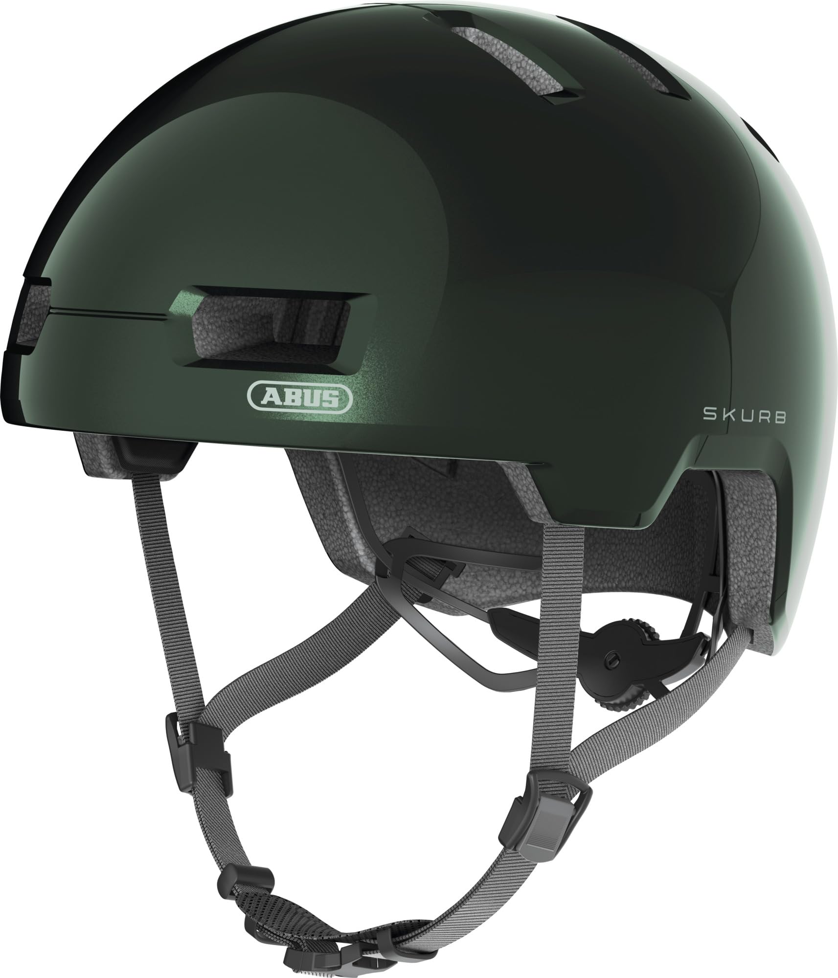 ABUS Skurb Casque Urbain, Vert, Taille M | Casque skate robuste, technologie In-Mold, réglable, place pour tresse, 12 aérations