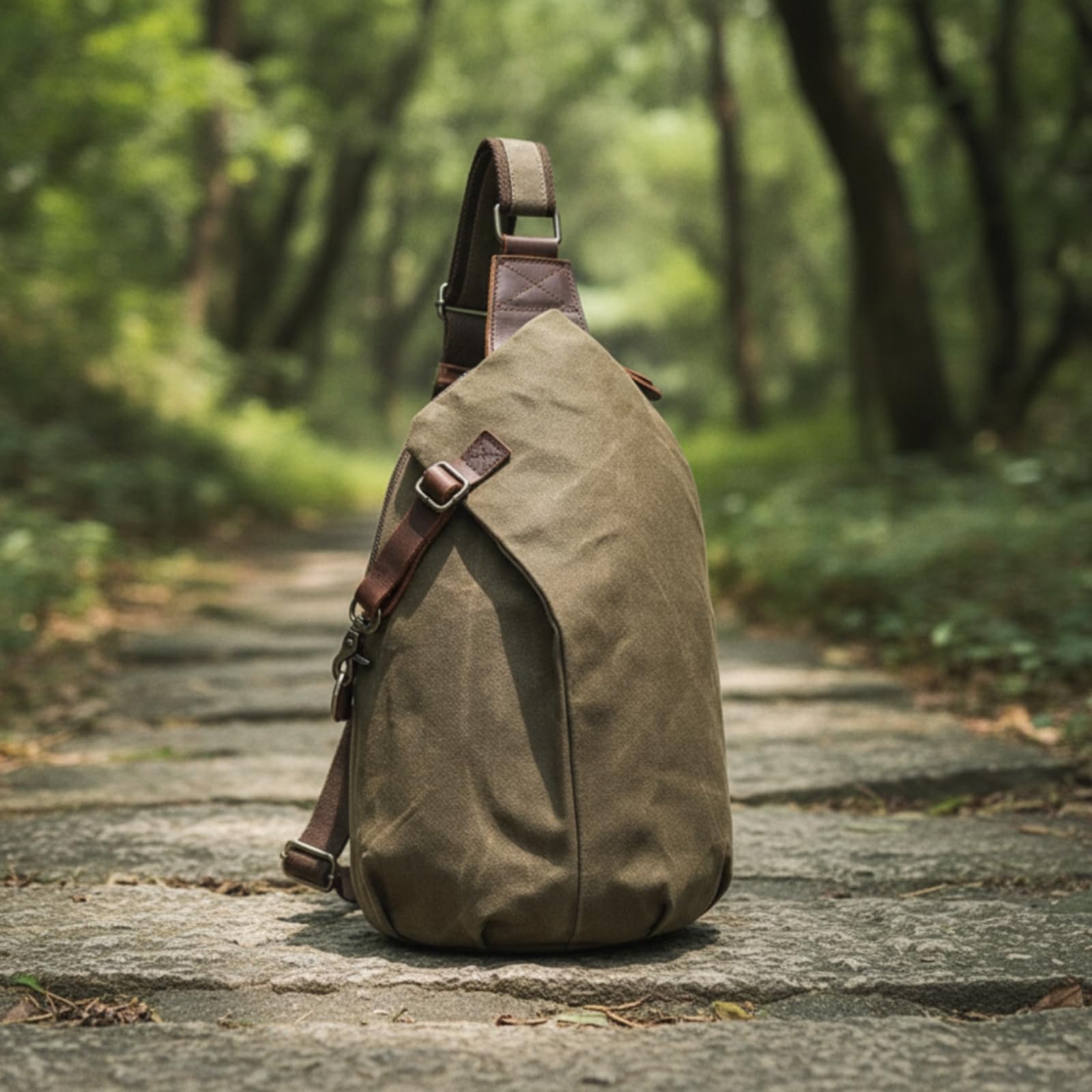 Zaino Tela Cerata Compatta Borsa Monosp con Finiture in Pelle Compatto a Tracolla Bag per Pendolari, Città