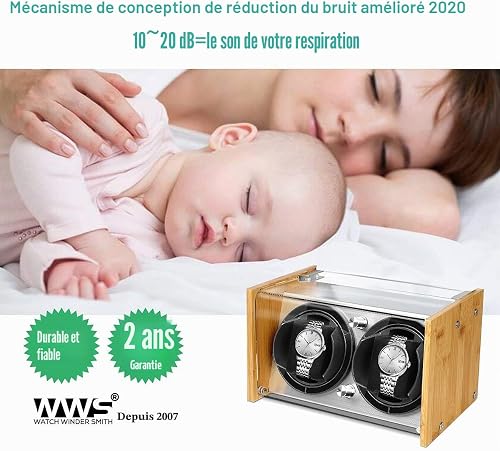 Watch Winder Smith Watch Winder Box for Automatic Watches Compatible with Spacious for Any Size,Craftsmanship Bamboo Wood Patent Housing Case, ACor Battery Powered Super Quiet Japanese Motor - 5