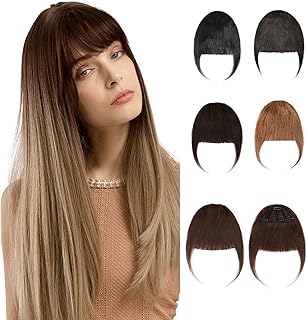 S-noilite Clip in Bangs Hair Clip Human Hair Bangs Hair Pieces for Women Thick Bangs Fake Bangs #6 Light Brown Bang 25g Faux Bangs Clip Human Hair（Thick Bangs#6 Light Brown）