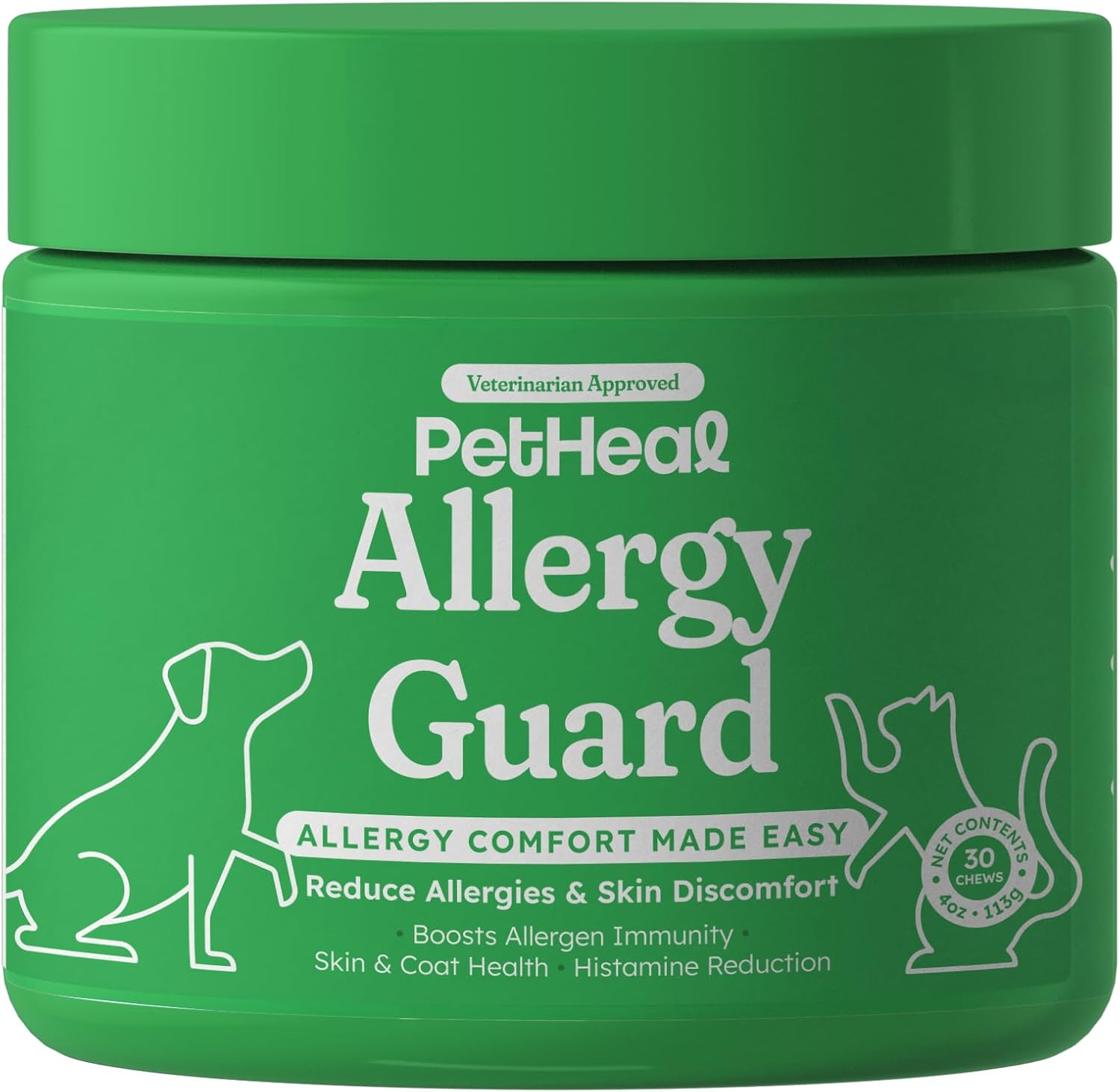 PetHeal Allergy Guard Chews for Dogs - Vet-Reviewed - Reduces Itching & Supports Immune, Gut, Skin & Coat Health with Colostrum, Salmon Oil & Probiotics | 30 Pork-Flavored Soft Chews