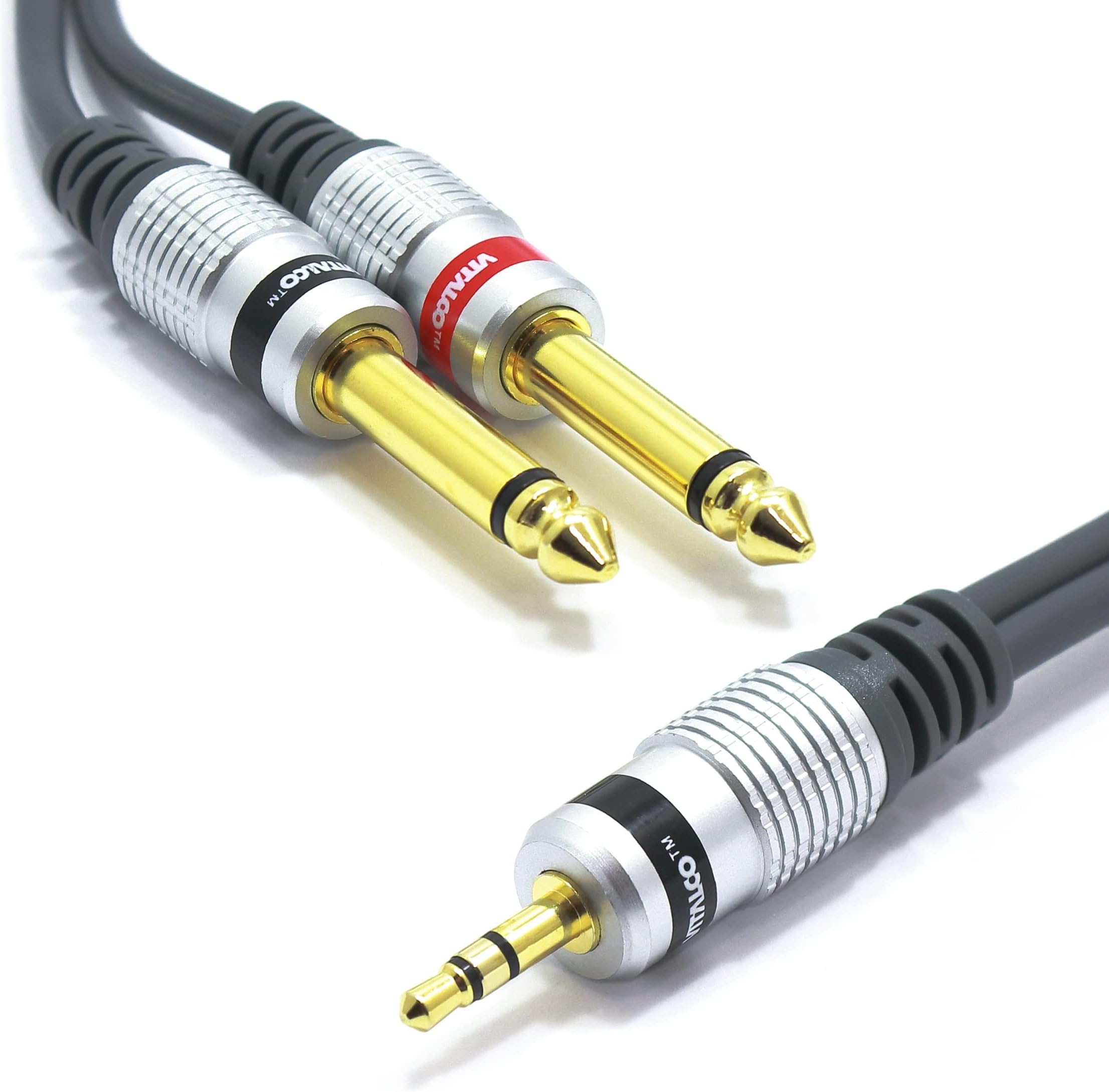 3.5mm to 6.35mm x2 Cable Splitter 3m Mini Jack 3.5 1/8 Inch Stereo to Twin 6.3 1/4 Inch Mono Male to Male Plug 1/4 to 1/8 Gold OFC