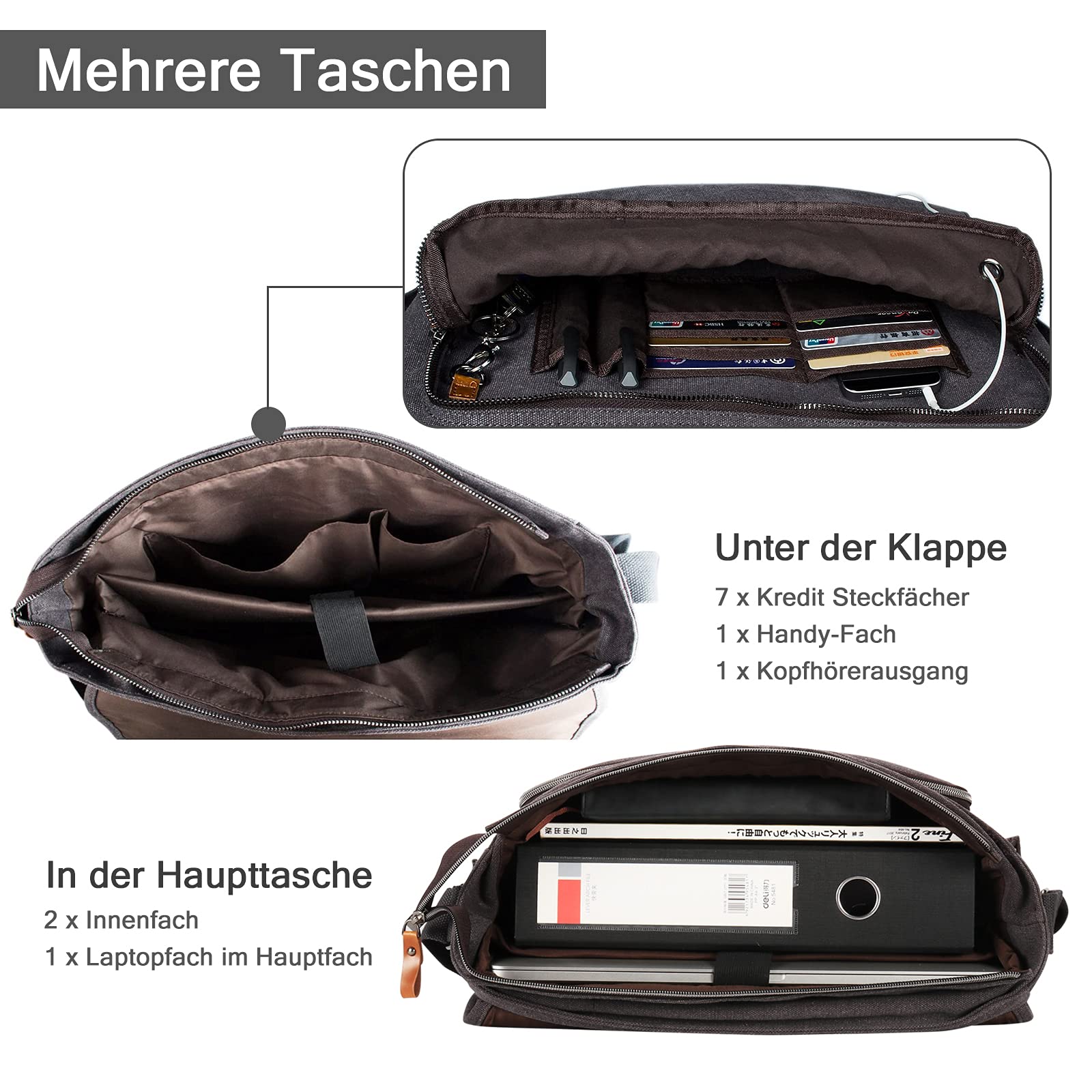 ESTARER Borsa di Tela Spalla 17/17,3 Pollici per Notebook Custodia per Il Lavoro Normale Grigio