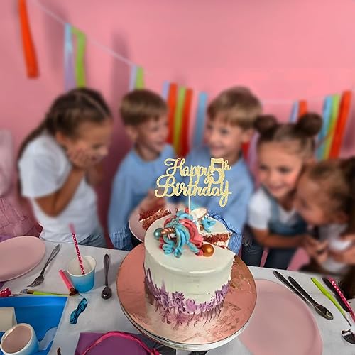 Miniatura 4 de Gyufise 1 pieza de decoración para pastel de 5 cumpleaños con purpurina para quinto cumpleaños, felicitaciones a 5 años de edad, 5 años, fabulosas