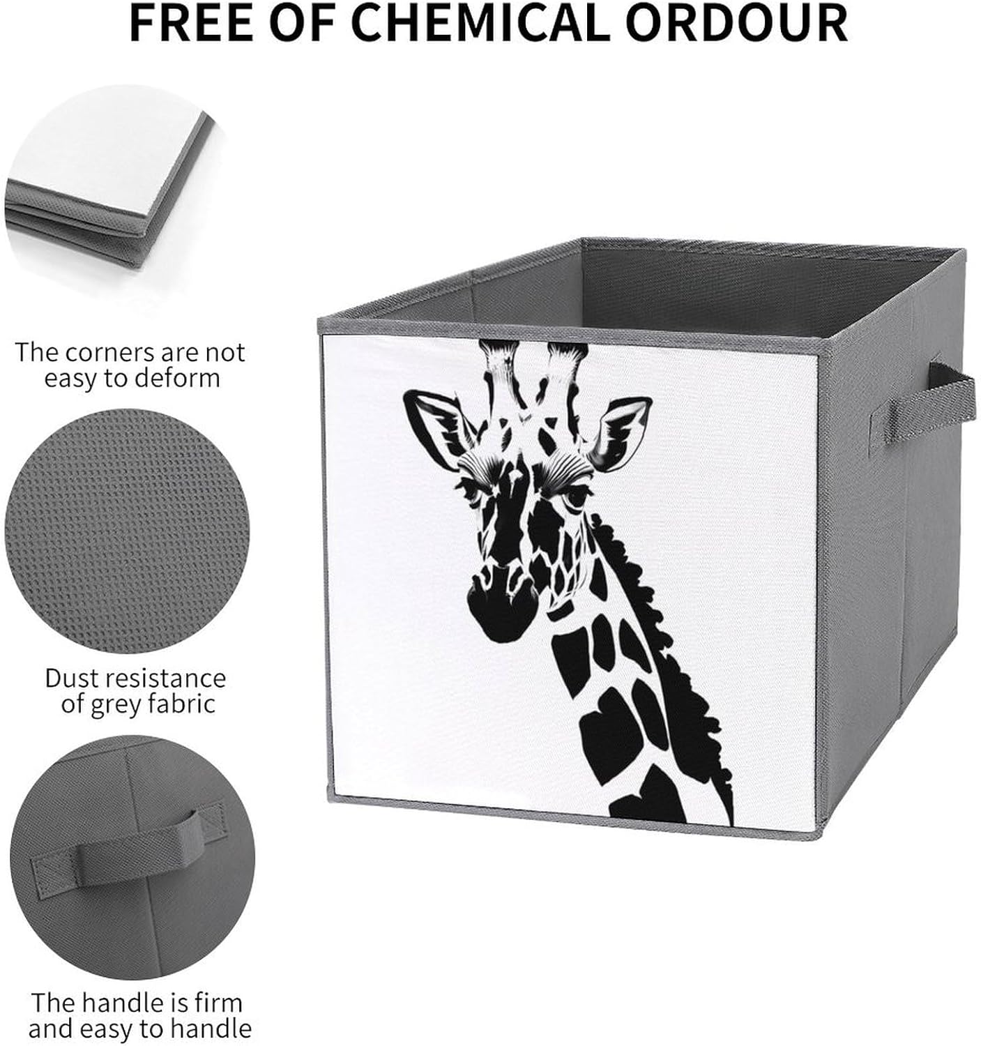 Black And White Giraffe Foldable Storage Box with Handles, Durable Oxford Storage Cubes, 2PCS Collapsible Closet Organizer for Home, Shelf, Office, Travel