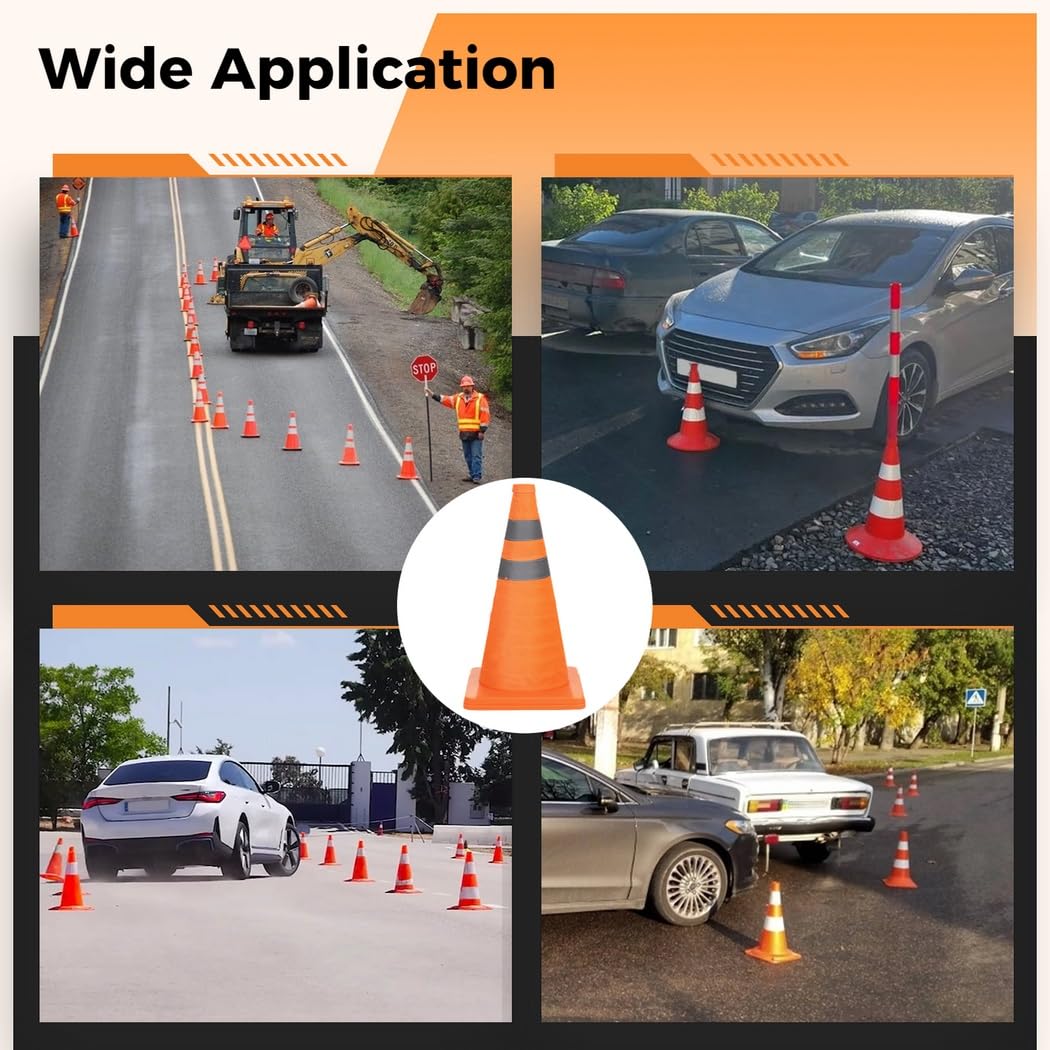 Cônes de signalisation Pliables de 18 Pouces, Lot de 4 cônes Pop-up avec Bandes réfléchissantes et Bases Stables, cônes Orange pour Chantier, stationnement, entraînement à la Conduite