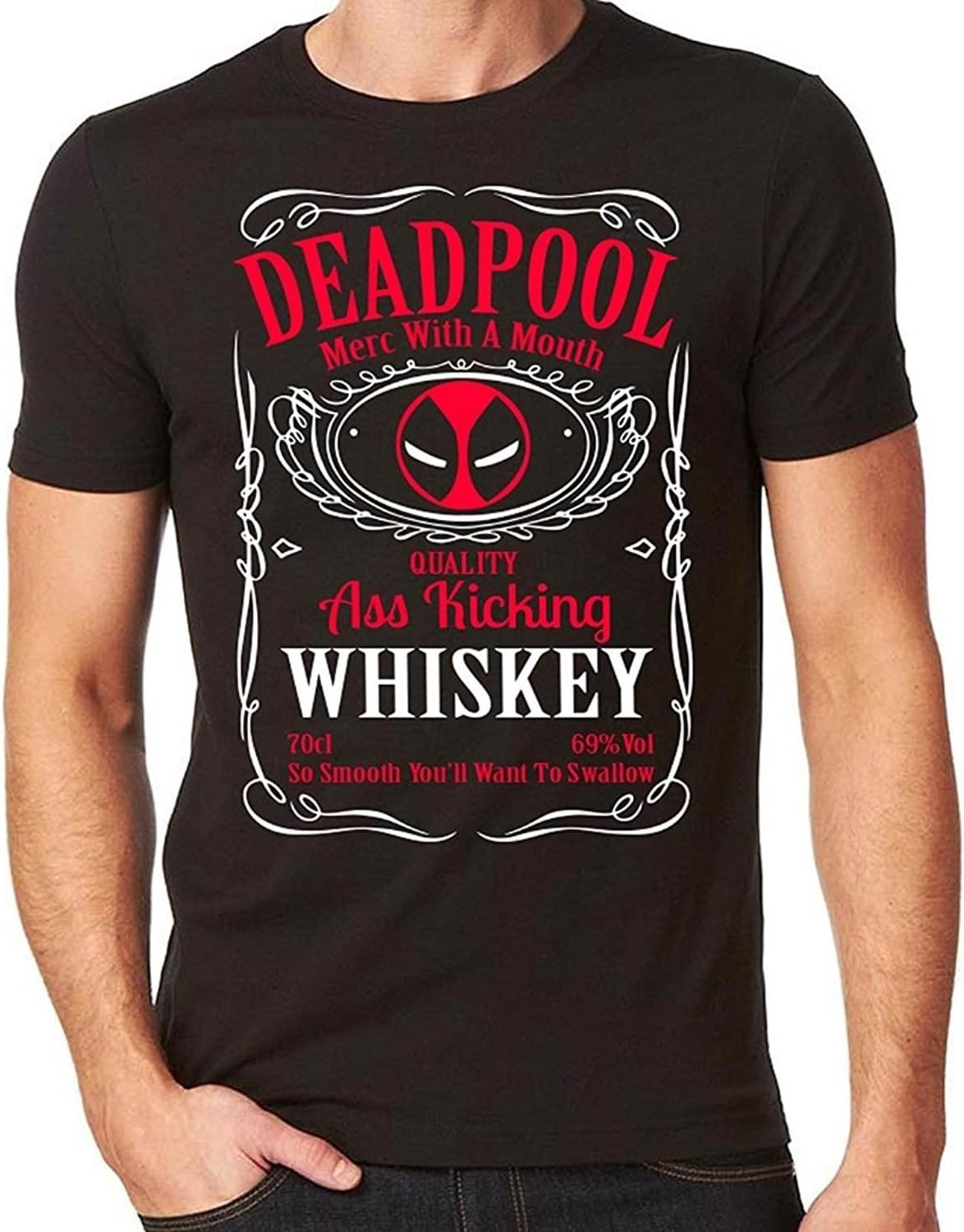 Deadpool Whiskey T-Shirt - Mens Unisex Comedy Tee Sizes S – XXL Black