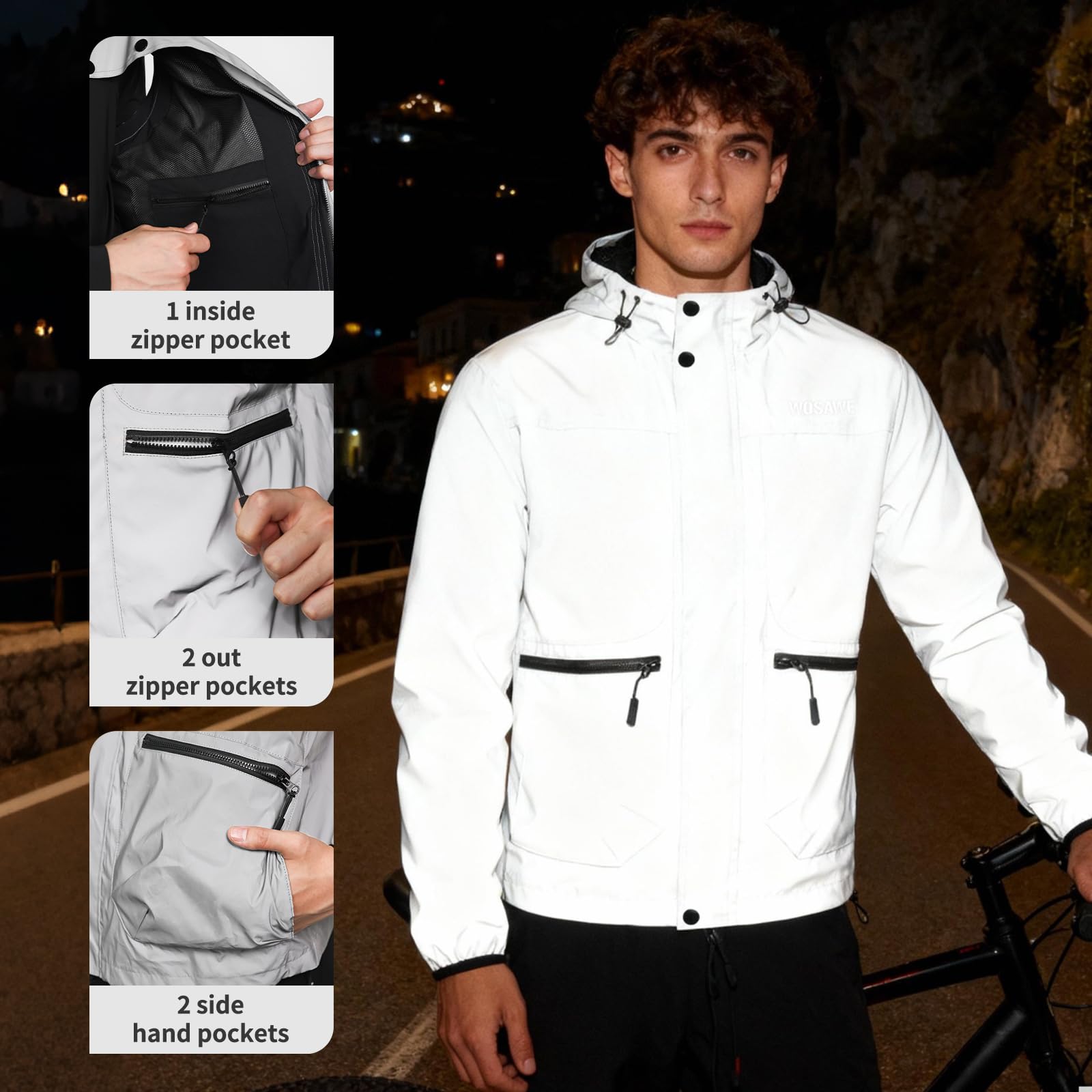 WOSAWE Veste de Cyclisme Hommes 360 Réfléchissante Coupe-Vent Gilet de Vélo Sport
