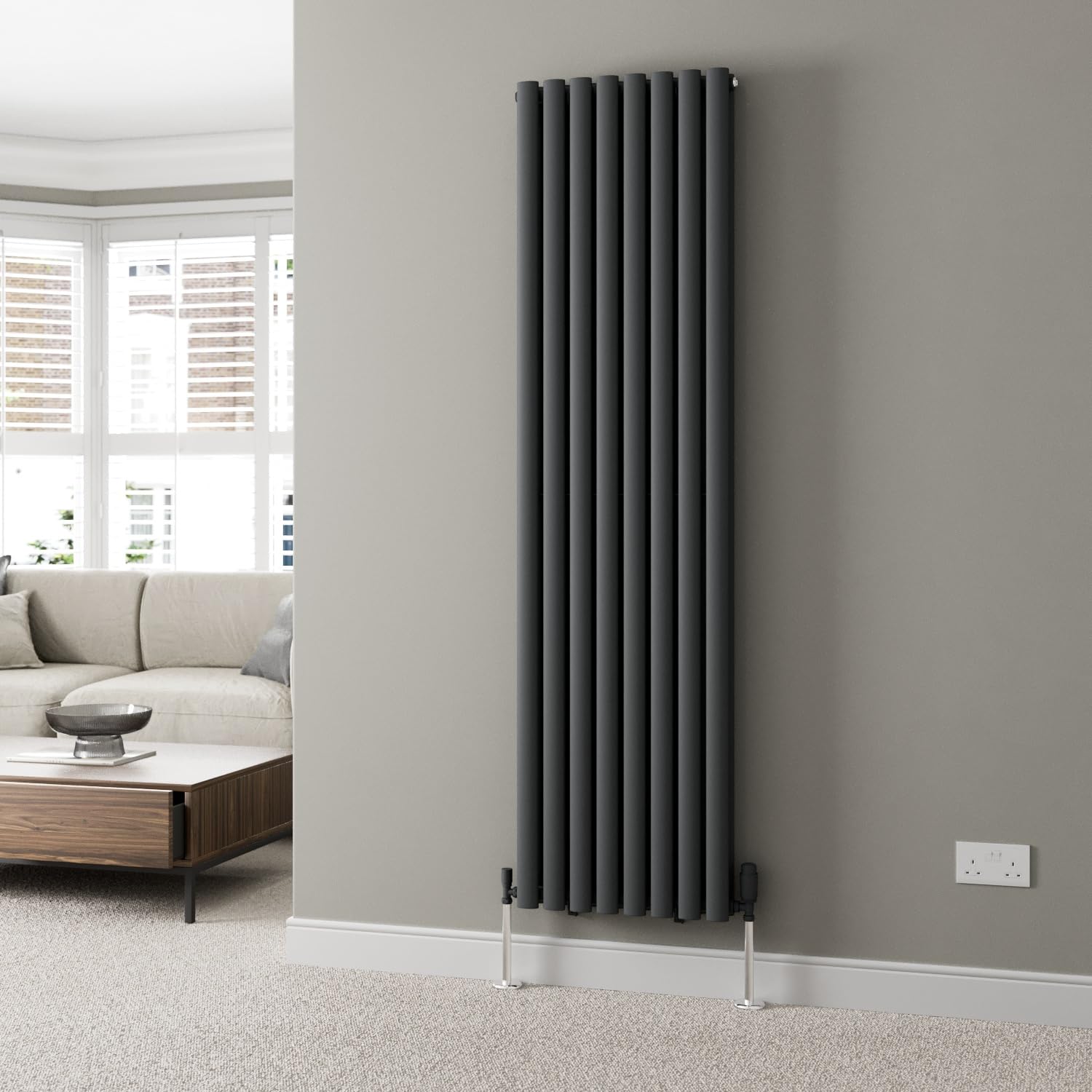 Duratherm Anthracite Duratherm® 1800 X 480Mm Vertical Designer Radiator Double Column Oval Tube Modern Central Heating Panel Bathroom Radiators
