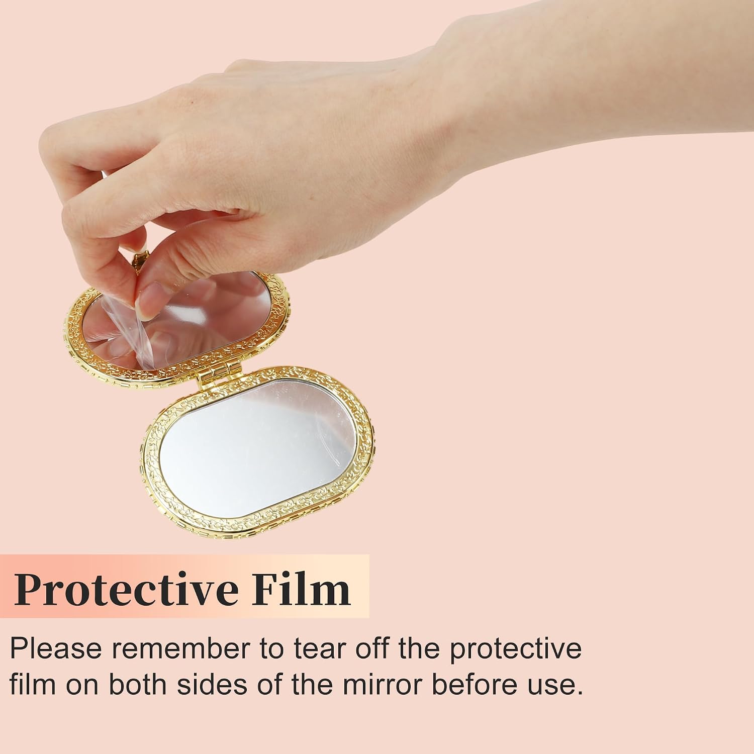 VOCOSTE Compact Mirror for Purses - Flower Pocket, Oval Mini, Floral Small, Vintage Folding, Travel Portable for Women, Black image 4