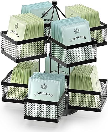 VOGWOLTH Organizador de bolsas de té, soporte de almacenamiento para bolsitas de té, carrusel giratorio para 96 bolsitas de té, contenedor de
