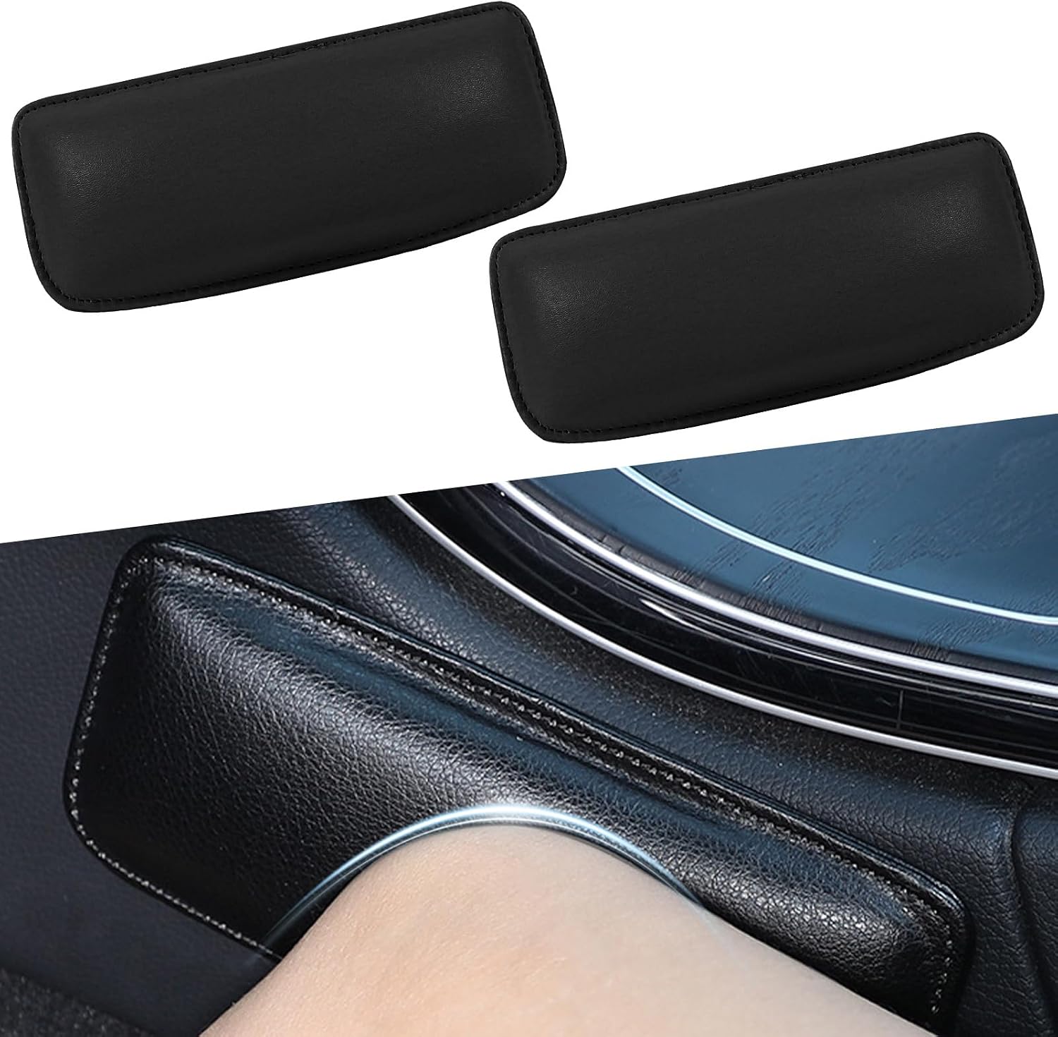 wuyaoyao 2PCS Car Door Armrest Pads, Soft Leather Elbow Pad Arm Rest for Car, Comfortable Car Knee Cushion, Automotive Elbow Leg Thigh Support Cushion Pillow, Interior Car Accessories (Black)