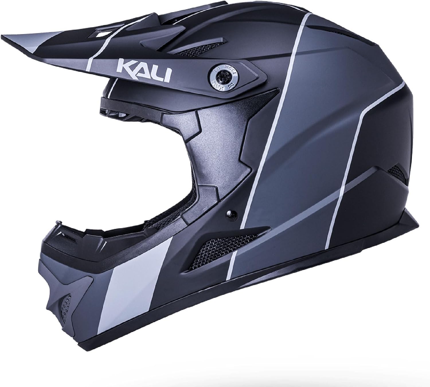 KALI PROTECTIVES Unisex Zoka Full Face Bike Helmet - Lightweight Downhill, BMX & Trail Cycling Helmet w/QuadCore Protection, Stripe Matte Black/Grey, YL